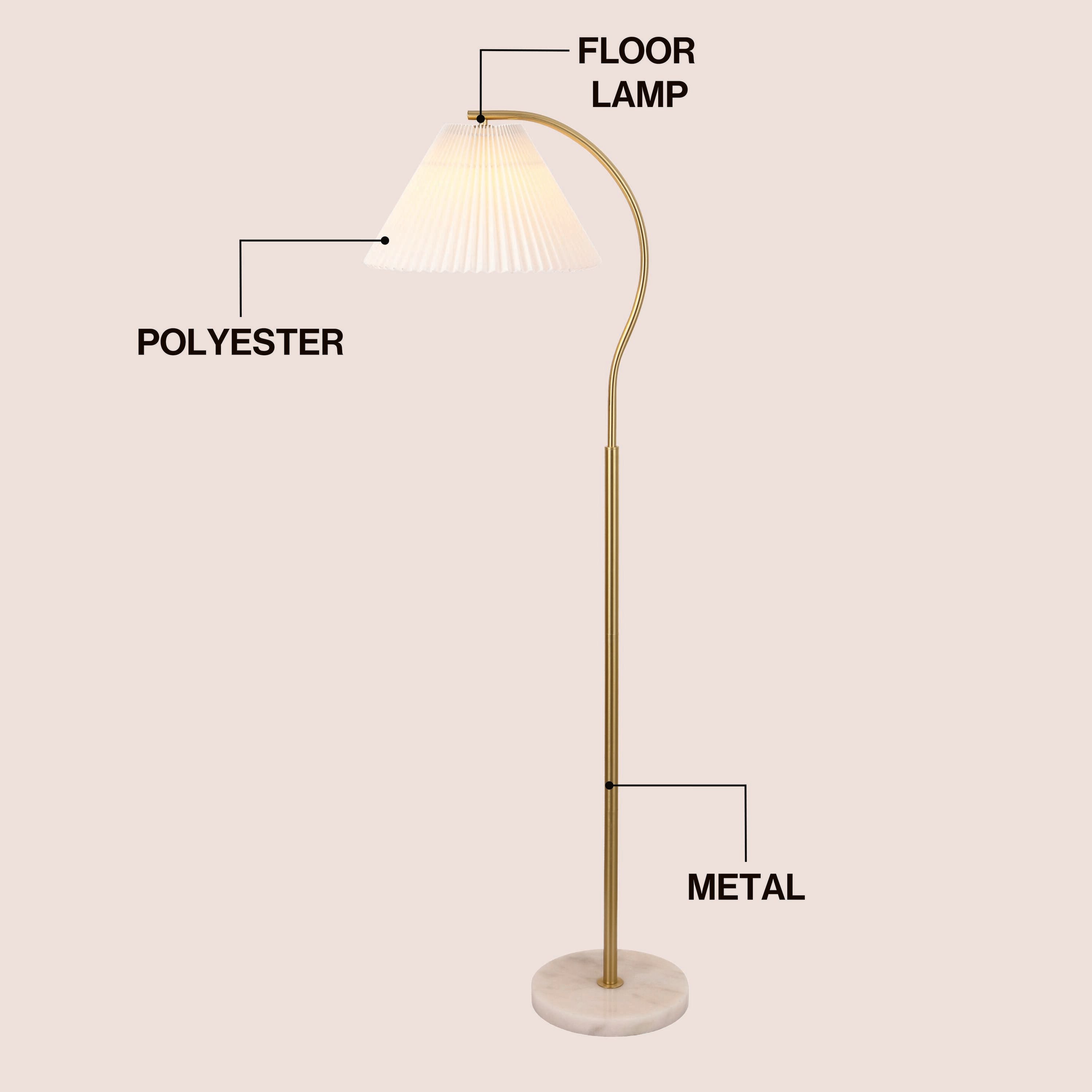 Devon Modern Glam Metal Arc LED Floor Lamp with Pleated Shade