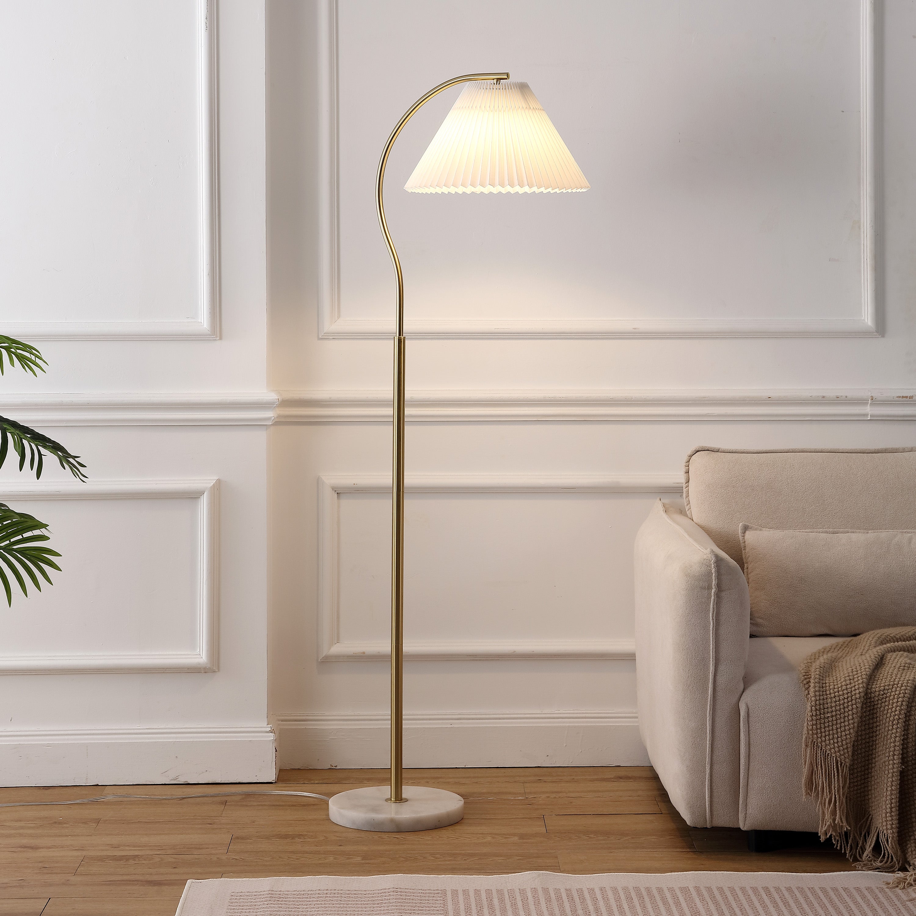 Devon Modern Glam Metal Arc LED Floor Lamp with Pleated Shade