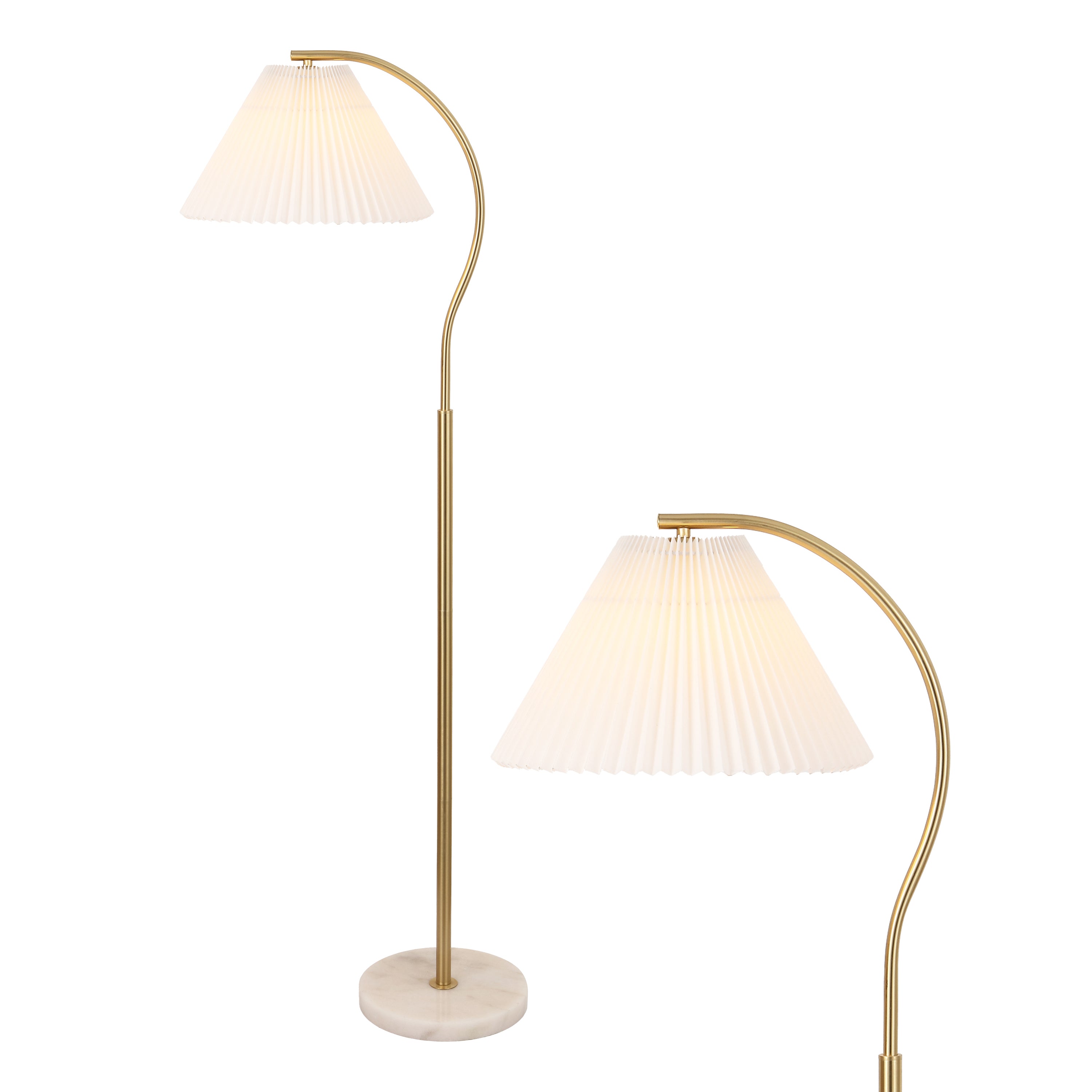 Devon Modern Glam Metal Arc LED Floor Lamp with Pleated Shade