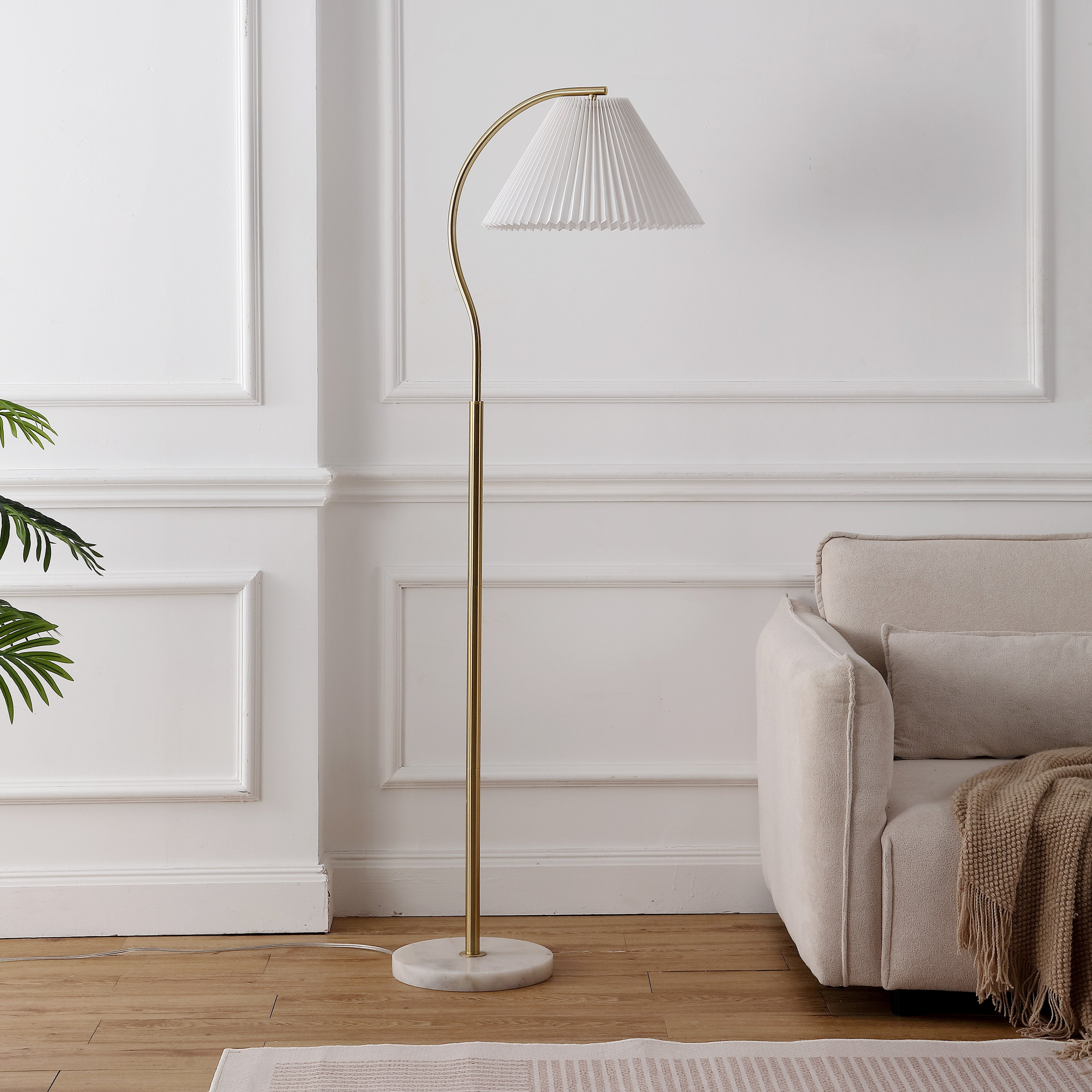 Devon Modern Glam Metal Arc LED Floor Lamp with Pleated Shade