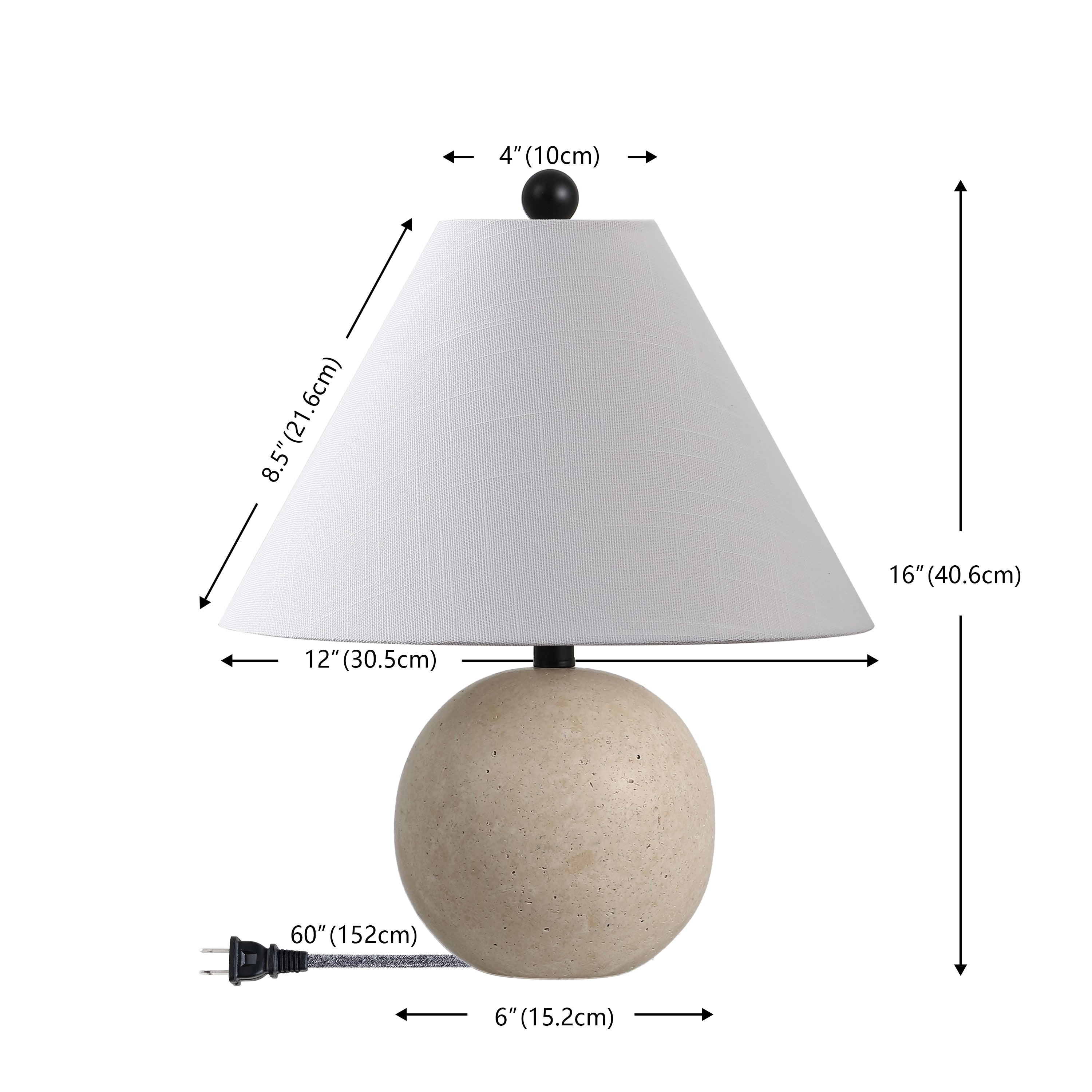 Liza 16" Modern Minimalist Travertine Globe LED Table Lamp