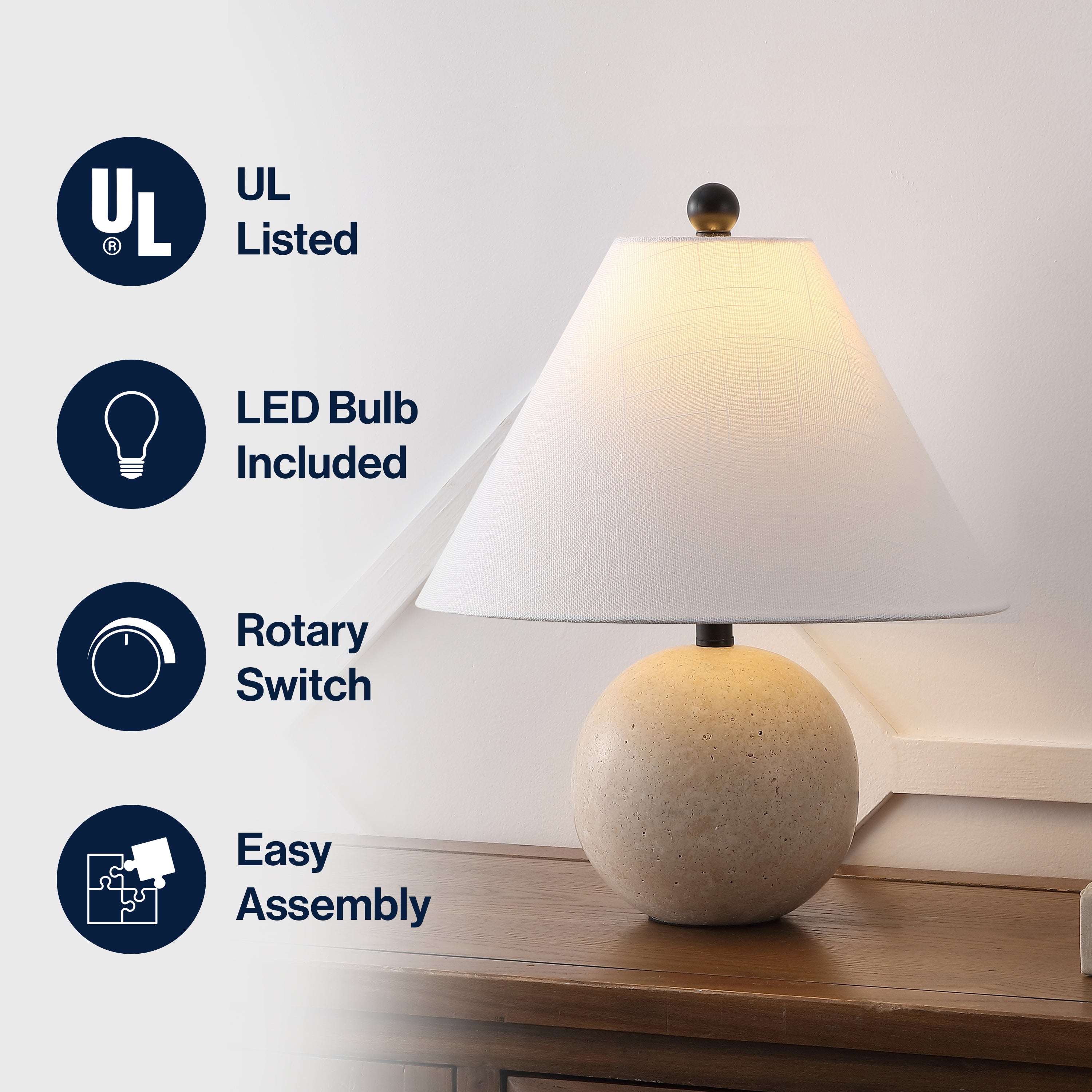 Liza 16" Modern Minimalist Travertine Globe LED Table Lamp