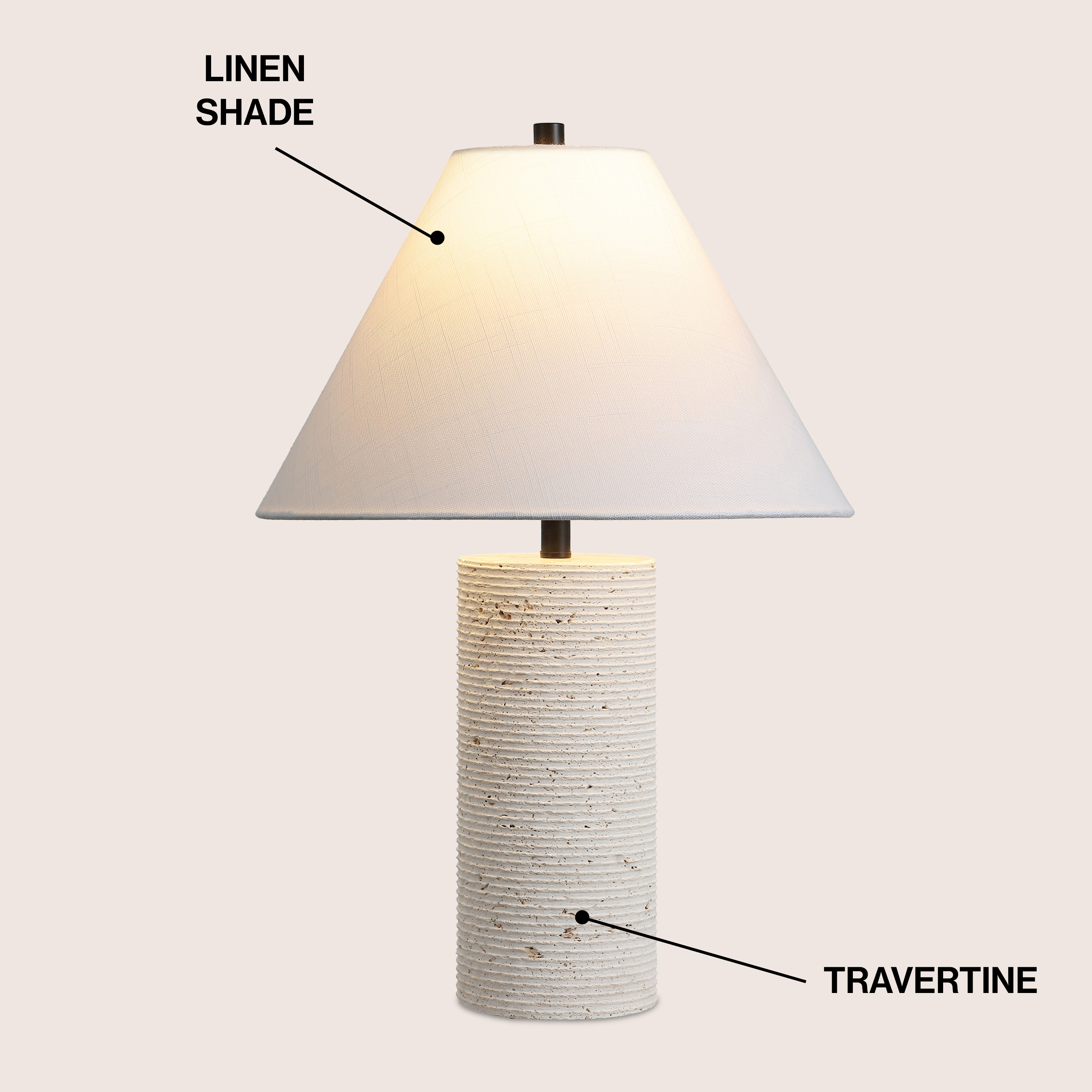 Kelsey 22.50" Modern Minimalist Travertine Column LED Table Lamp