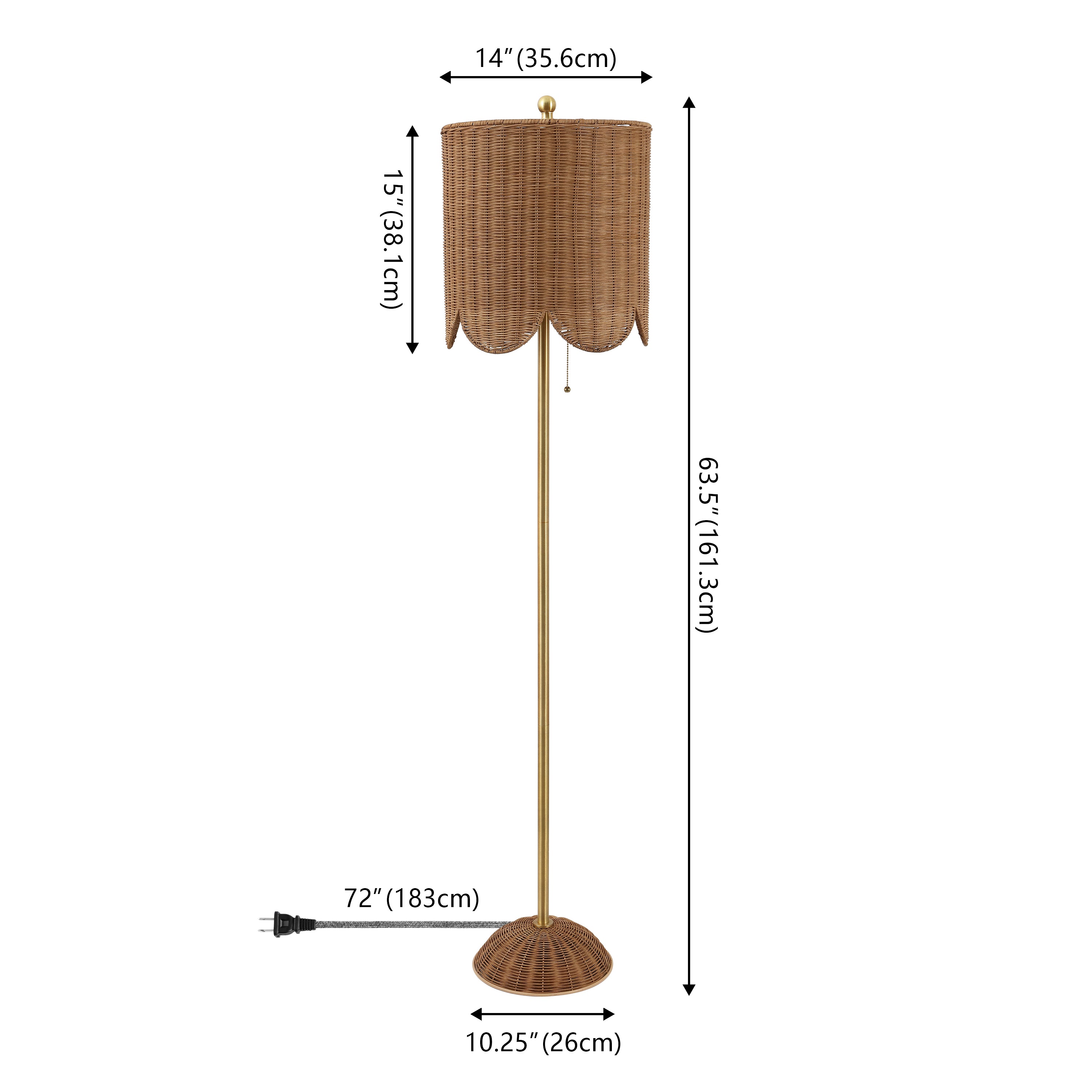 Joel 63.5" Coastal Bohemian Scallop Shade Rattan/Metal LED Floor Lamp with Pull Chain