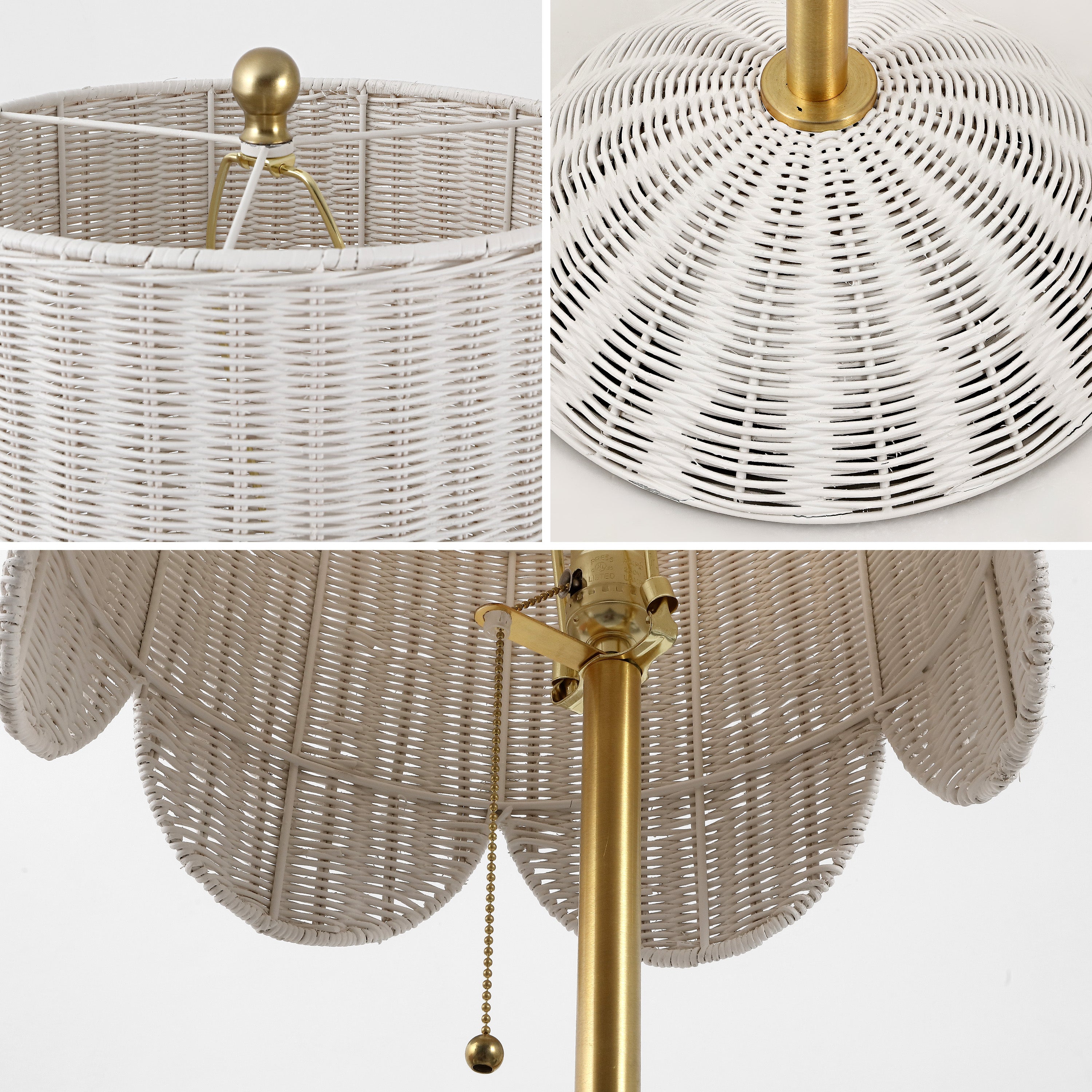 Joel 63.5" Coastal Bohemian Scallop Shade Rattan/Metal LED Floor Lamp with Pull Chain