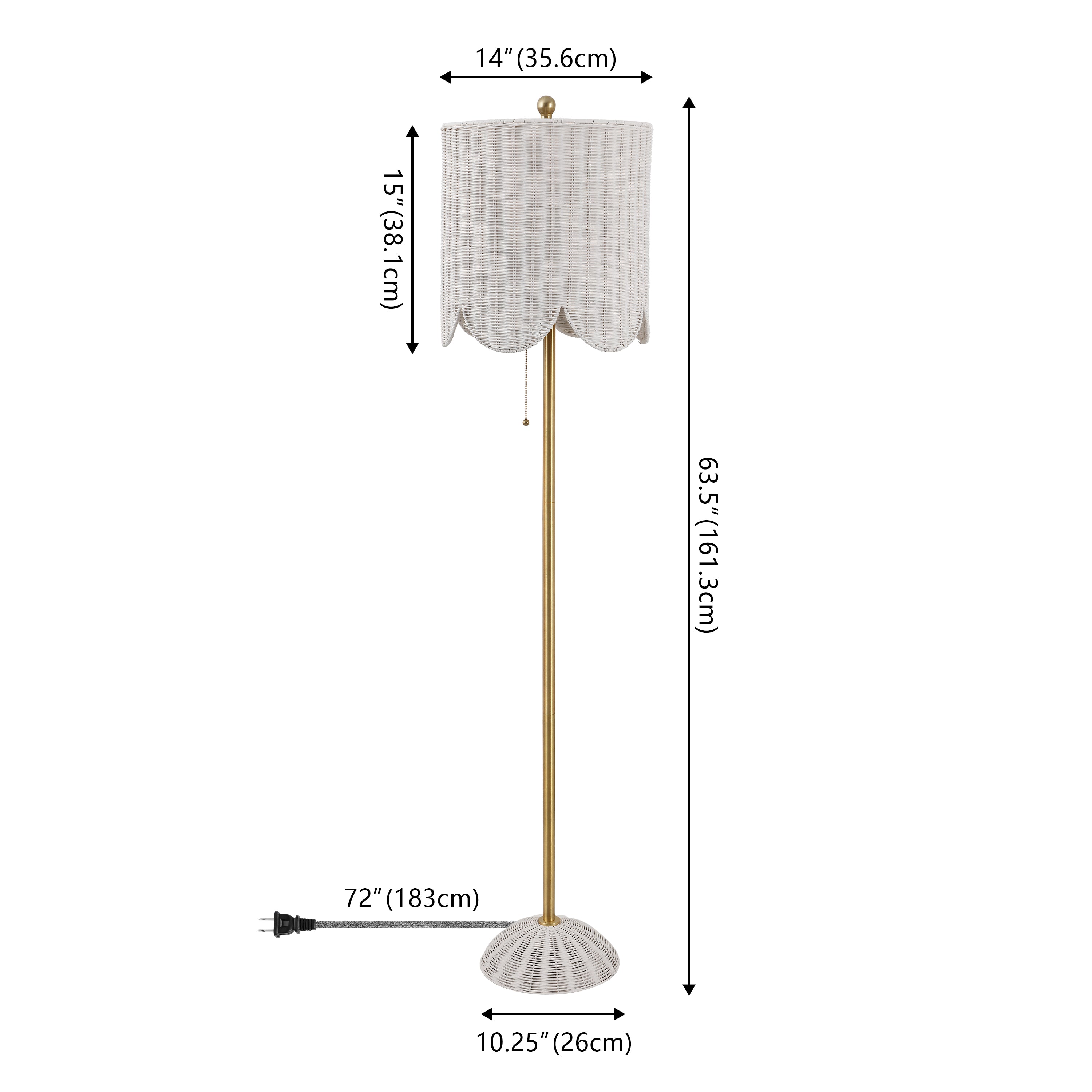 Joel 63.5" Coastal Bohemian Scallop Shade Rattan/Metal LED Floor Lamp with Pull Chain