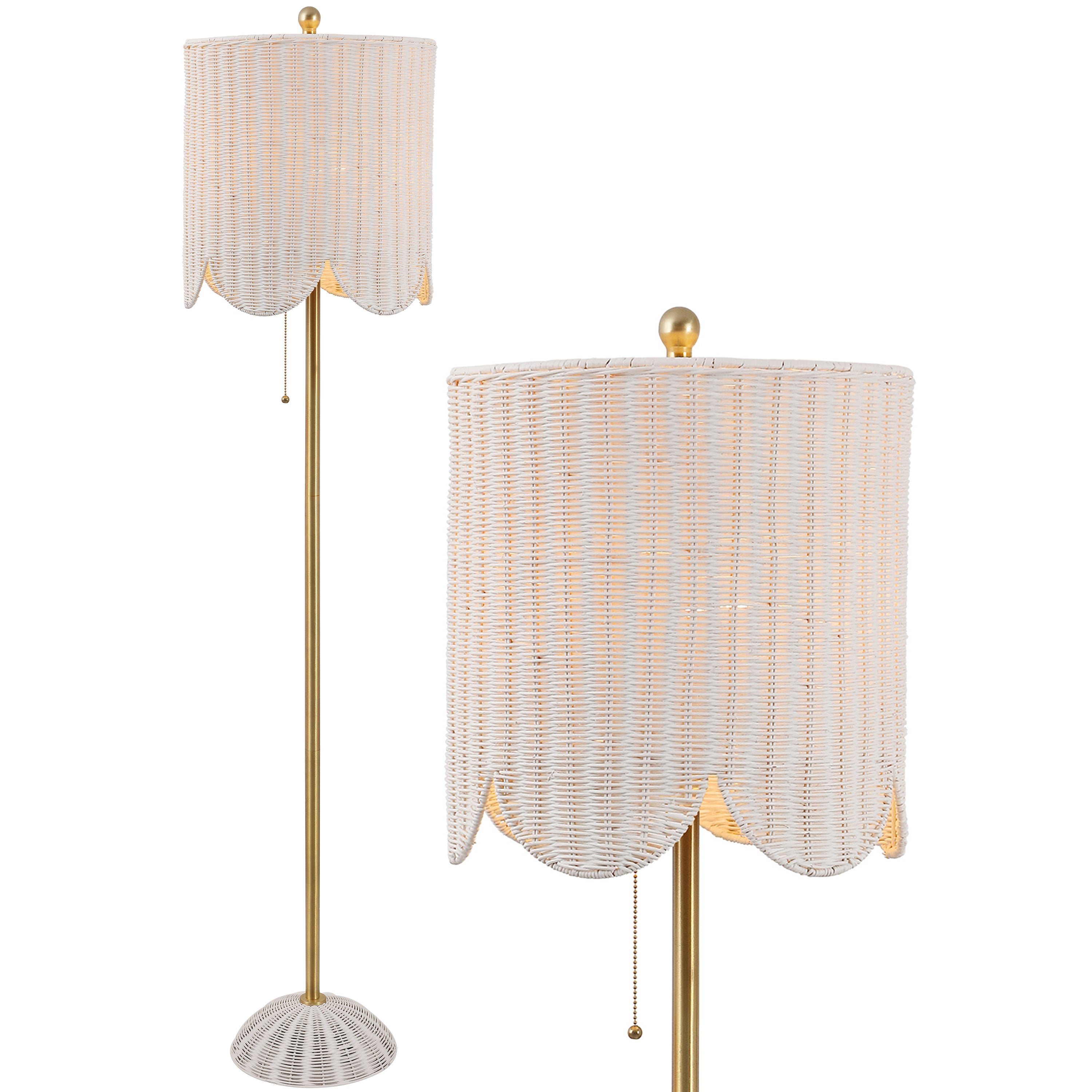 Joel 63.5" Coastal Bohemian Scallop Shade Rattan/Metal LED Floor Lamp with Pull Chain