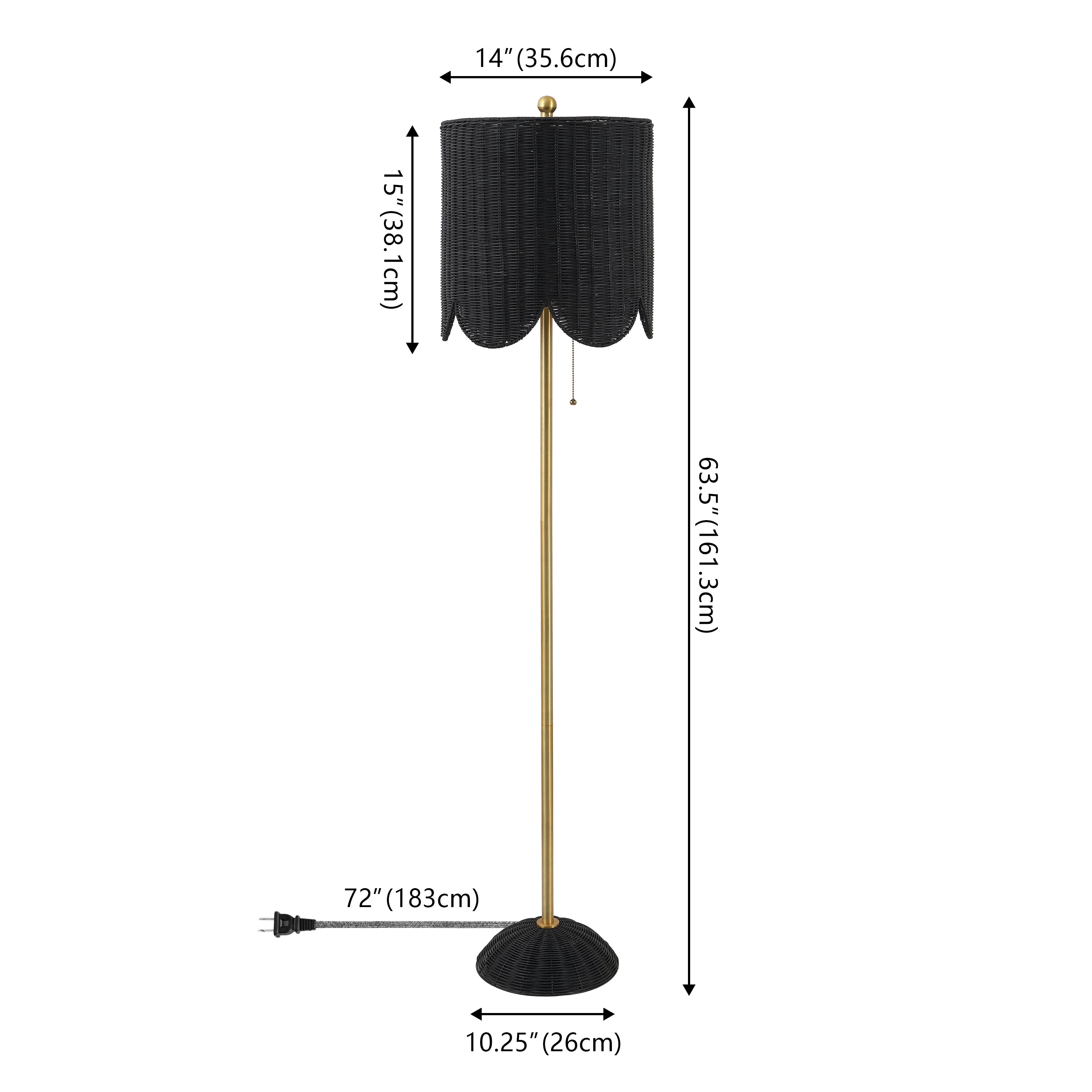 Joel 63.5" Coastal Bohemian Scallop Shade Rattan/Metal LED Floor Lamp with Pull Chain