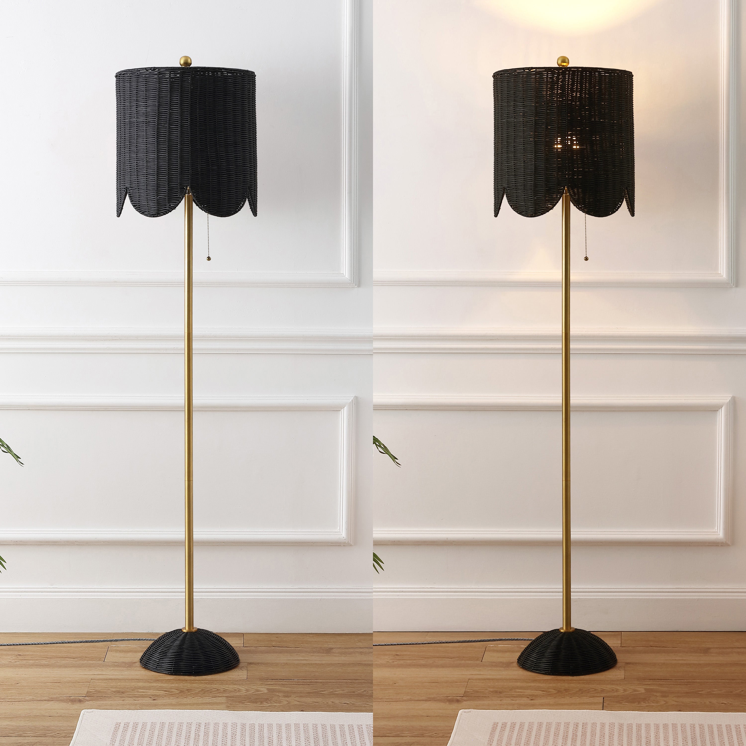 Joel 63.5" Coastal Bohemian Scallop Shade Rattan/Metal LED Floor Lamp with Pull Chain