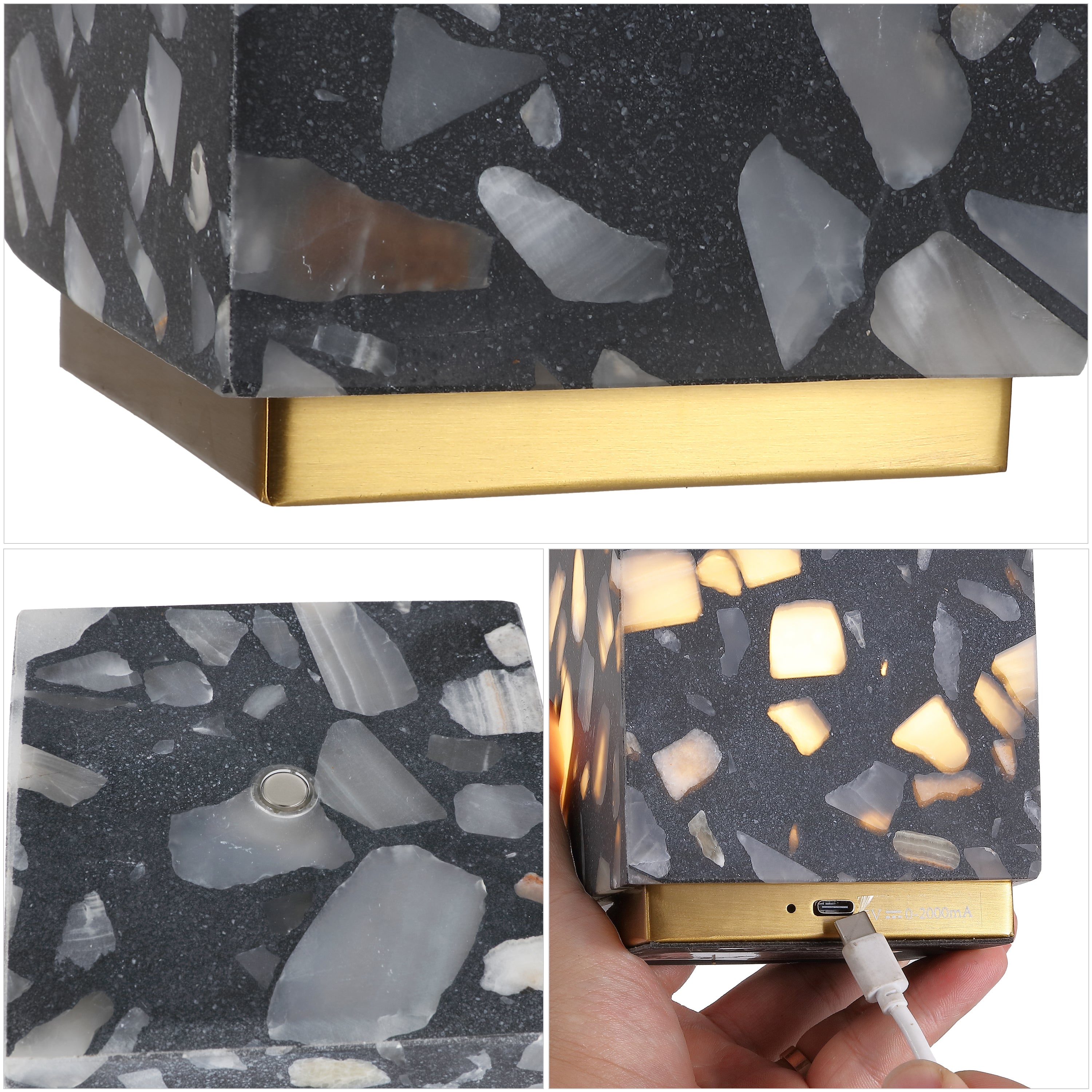Lara Modern Glam Terrazzo Rechargeable/Cordless Dimmable LED Mini Table Lamp with Touch Sensor, Set of 2