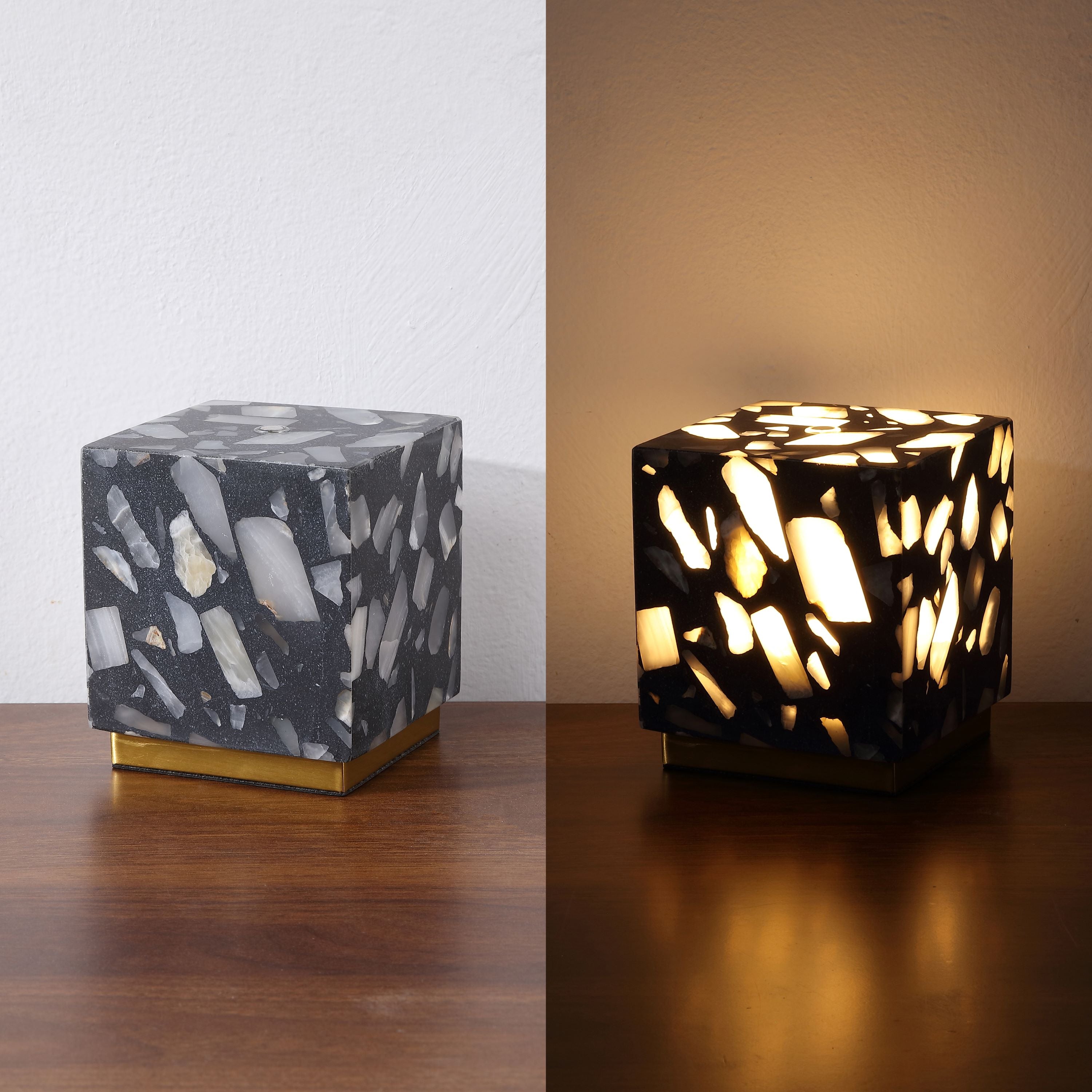 Lara Modern Glam Terrazzo Rechargeable/Cordless Dimmable LED Mini Table Lamp with Touch Sensor, Set of 2