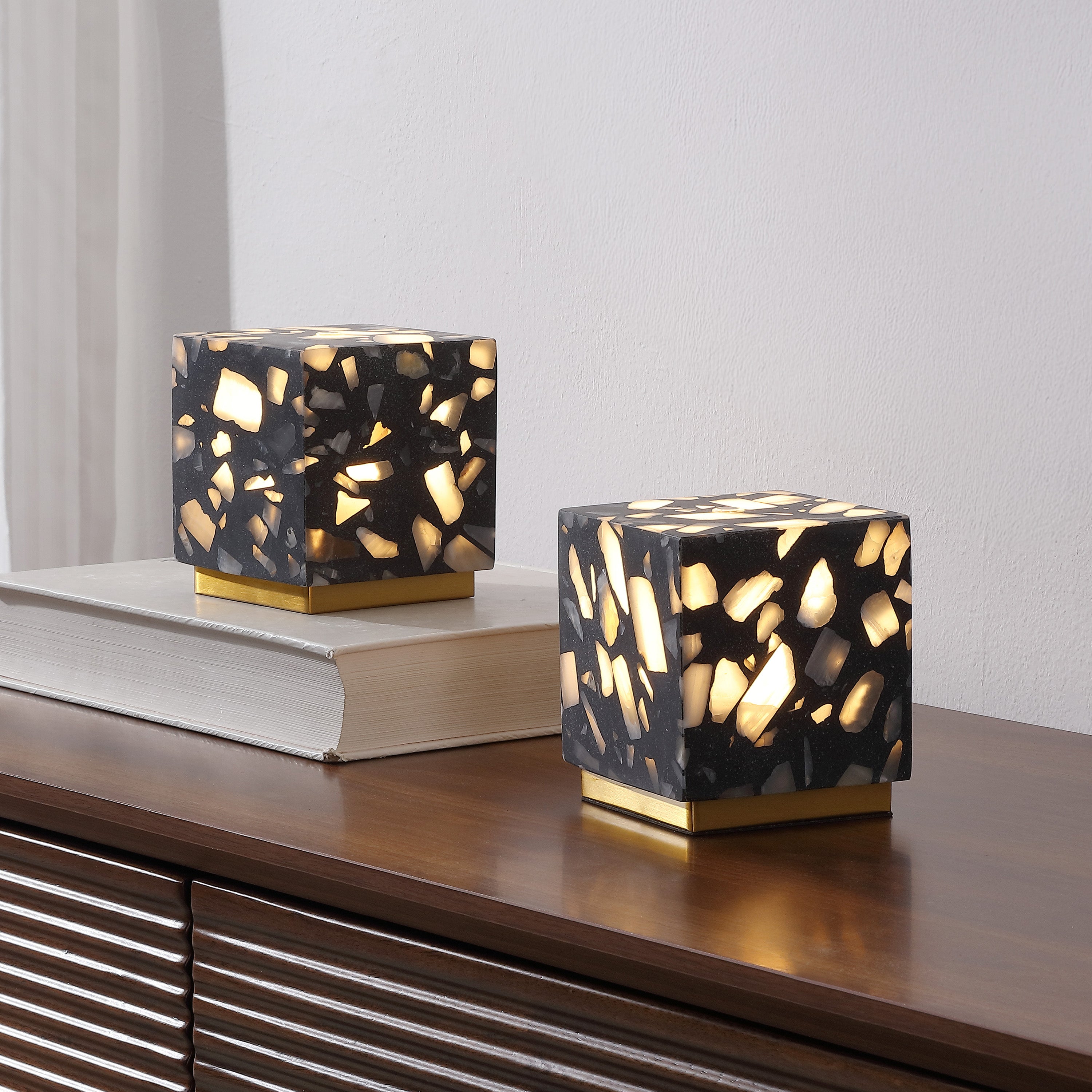 Lara Modern Glam Terrazzo Rechargeable/Cordless Dimmable LED Mini Table Lamp with Touch Sensor, Set of 2
