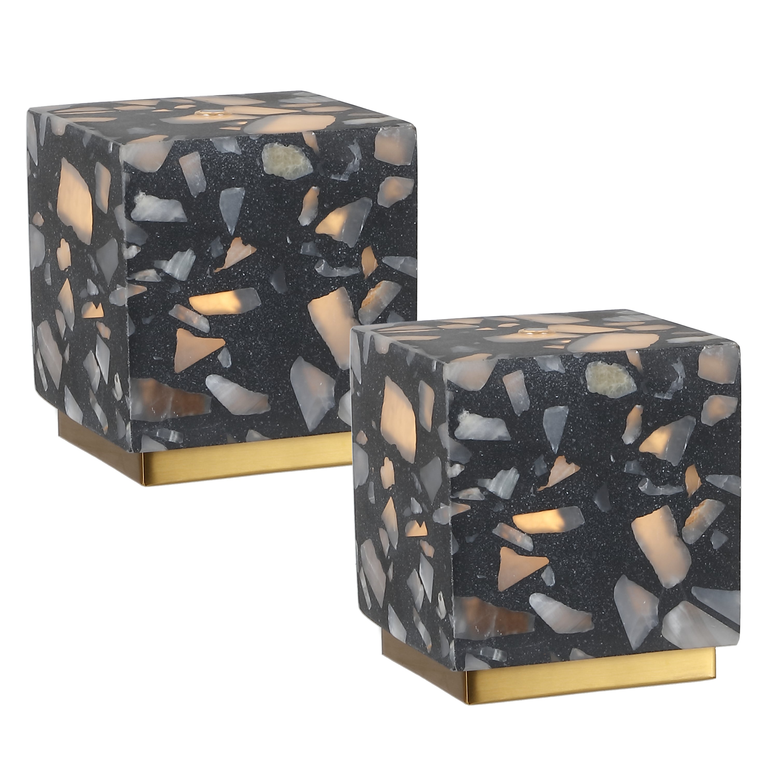 Lara Modern Glam Terrazzo Rechargeable/Cordless Dimmable LED Mini Table Lamp with Touch Sensor, Set of 2