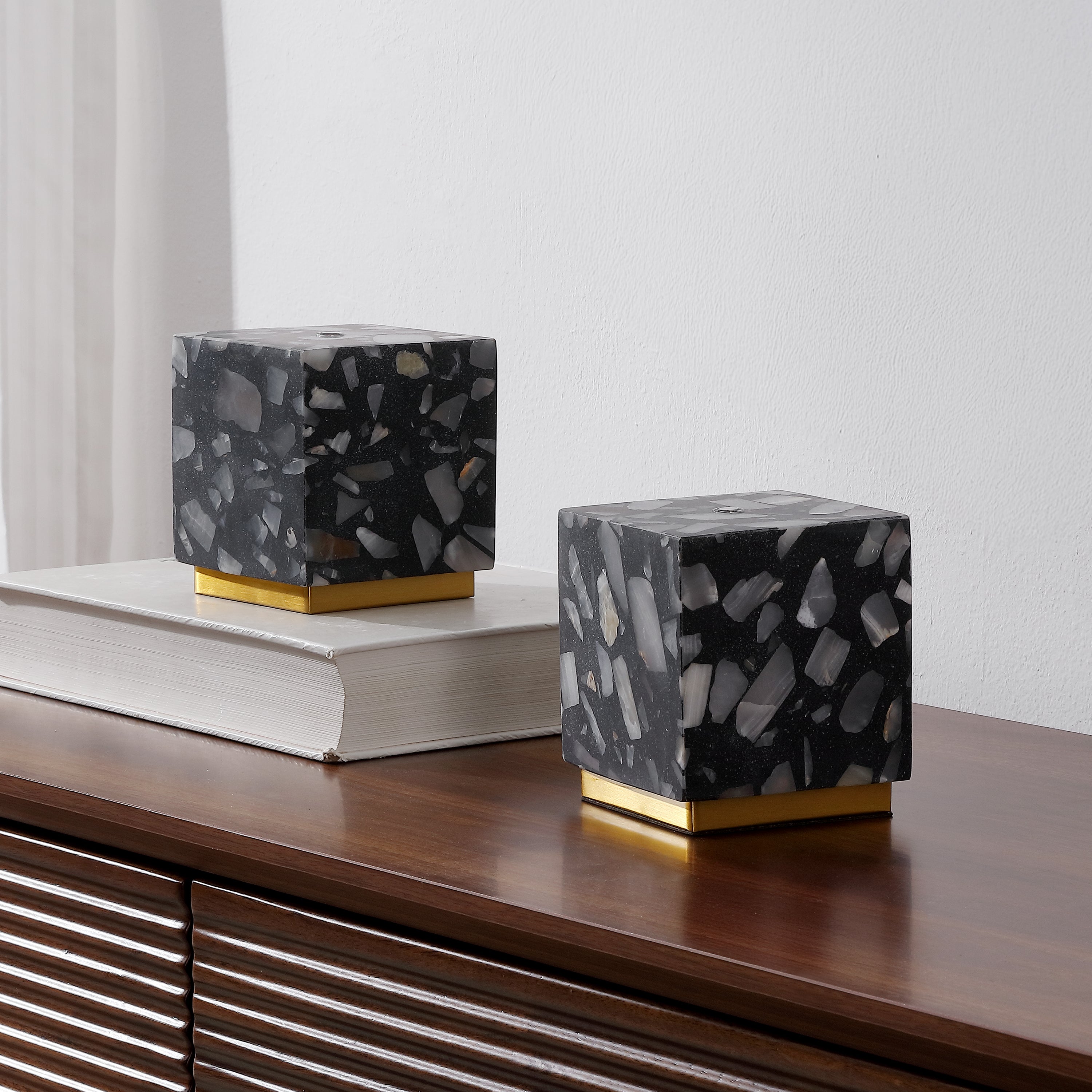 Lara Modern Glam Terrazzo Rechargeable/Cordless Dimmable LED Mini Table Lamp with Touch Sensor, Set of 2