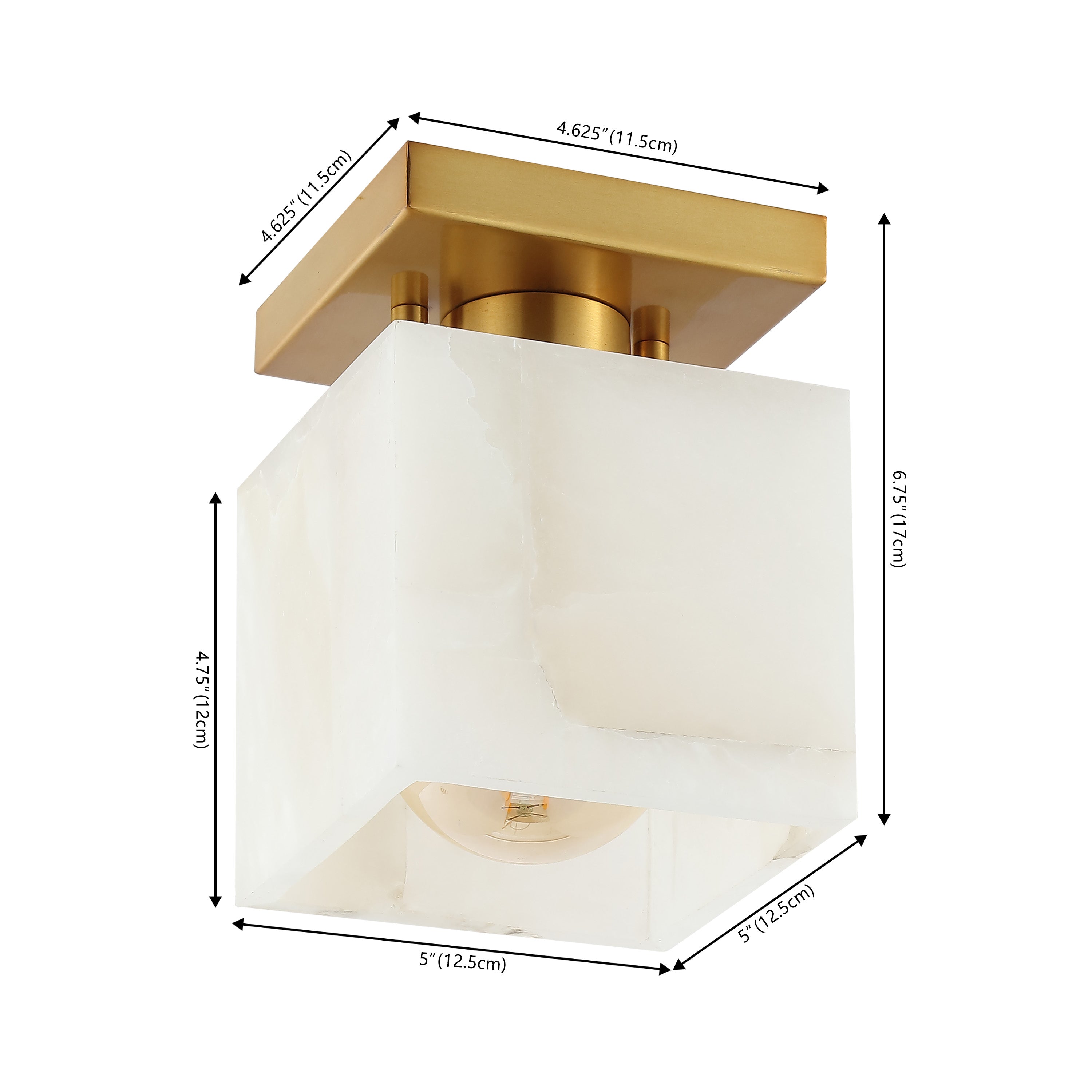 Alessia 1-Light Modern Contemporary Alabaster/Iron Cube LED Semi Flush Mount
