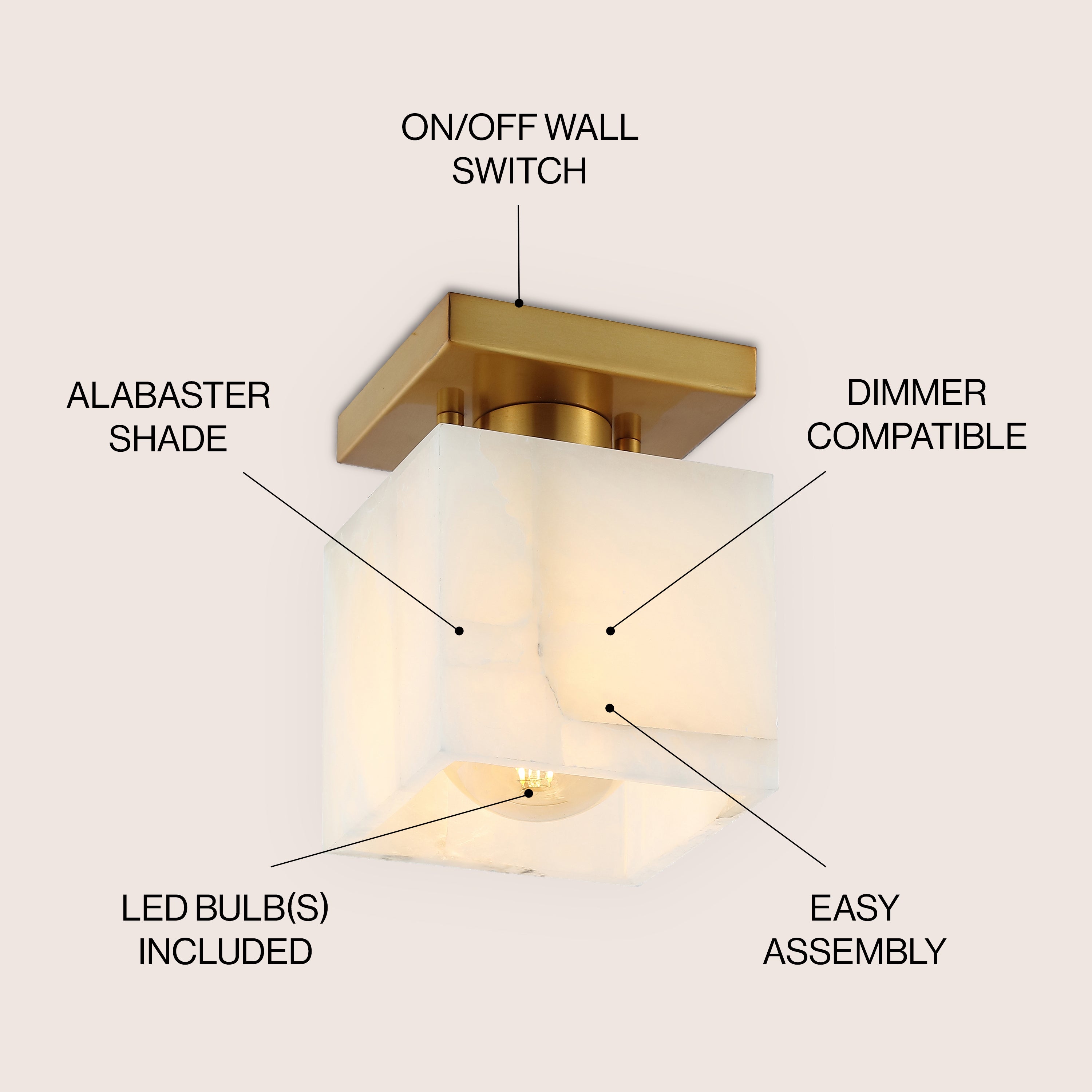 Alessia 1-Light Modern Contemporary Alabaster/Iron Cube LED Semi Flush Mount