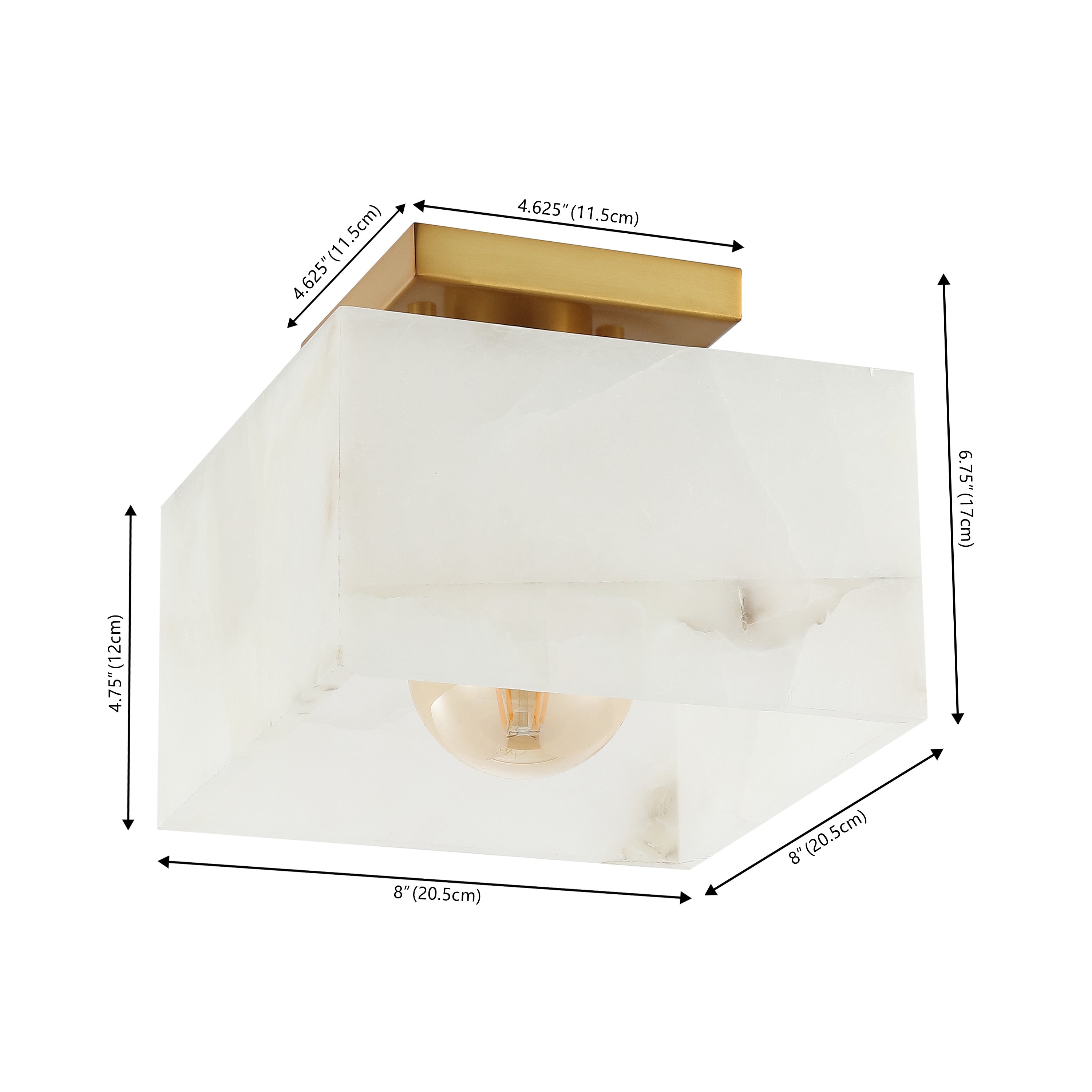 Alessia 1-Light Modern Contemporary Alabaster/Iron Square LED Semi Flush Mount