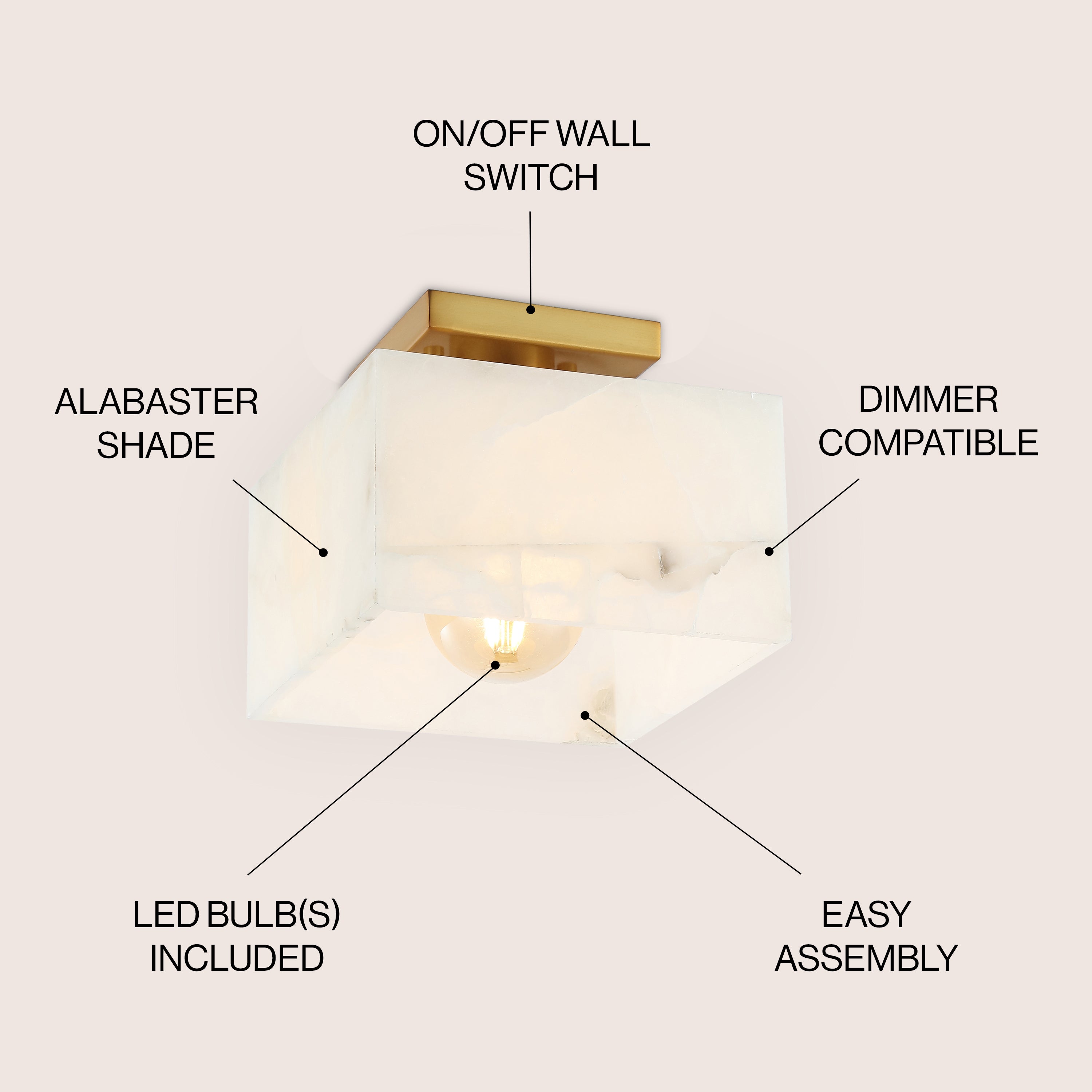 Alessia 1-Light Modern Contemporary Alabaster/Iron Square LED Semi Flush Mount