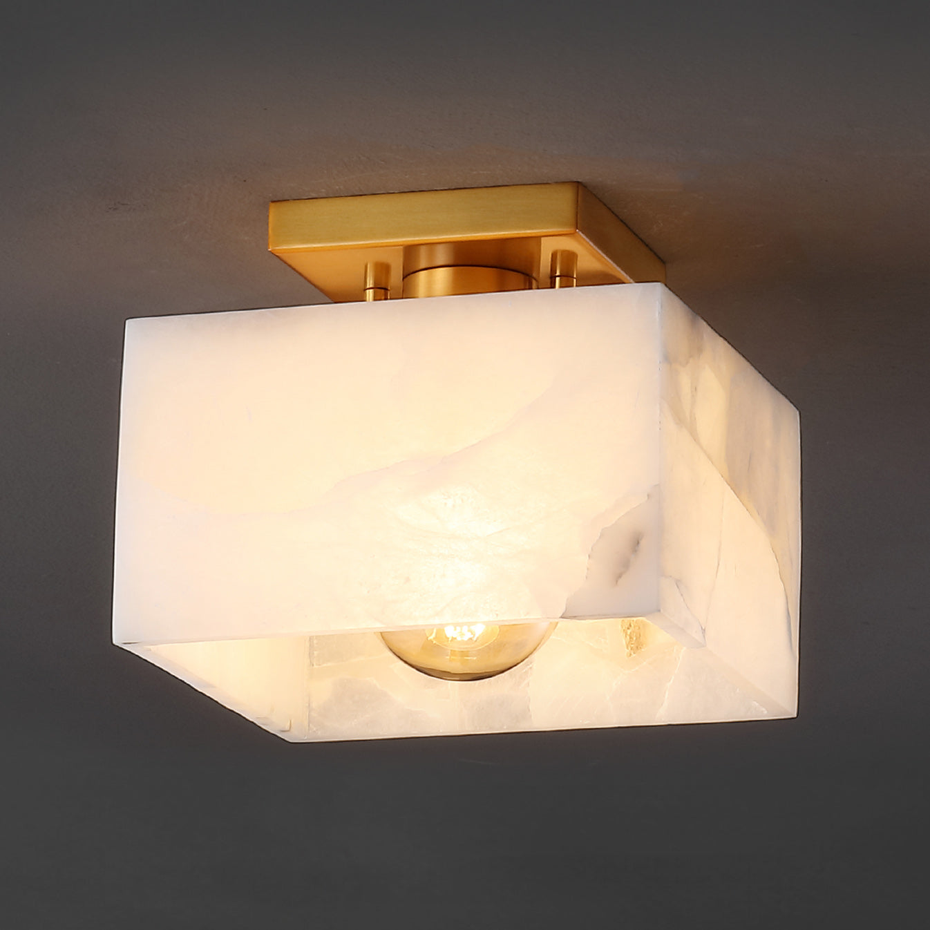 Alessia 1-Light Modern Contemporary Alabaster/Iron Square LED Semi Flush Mount