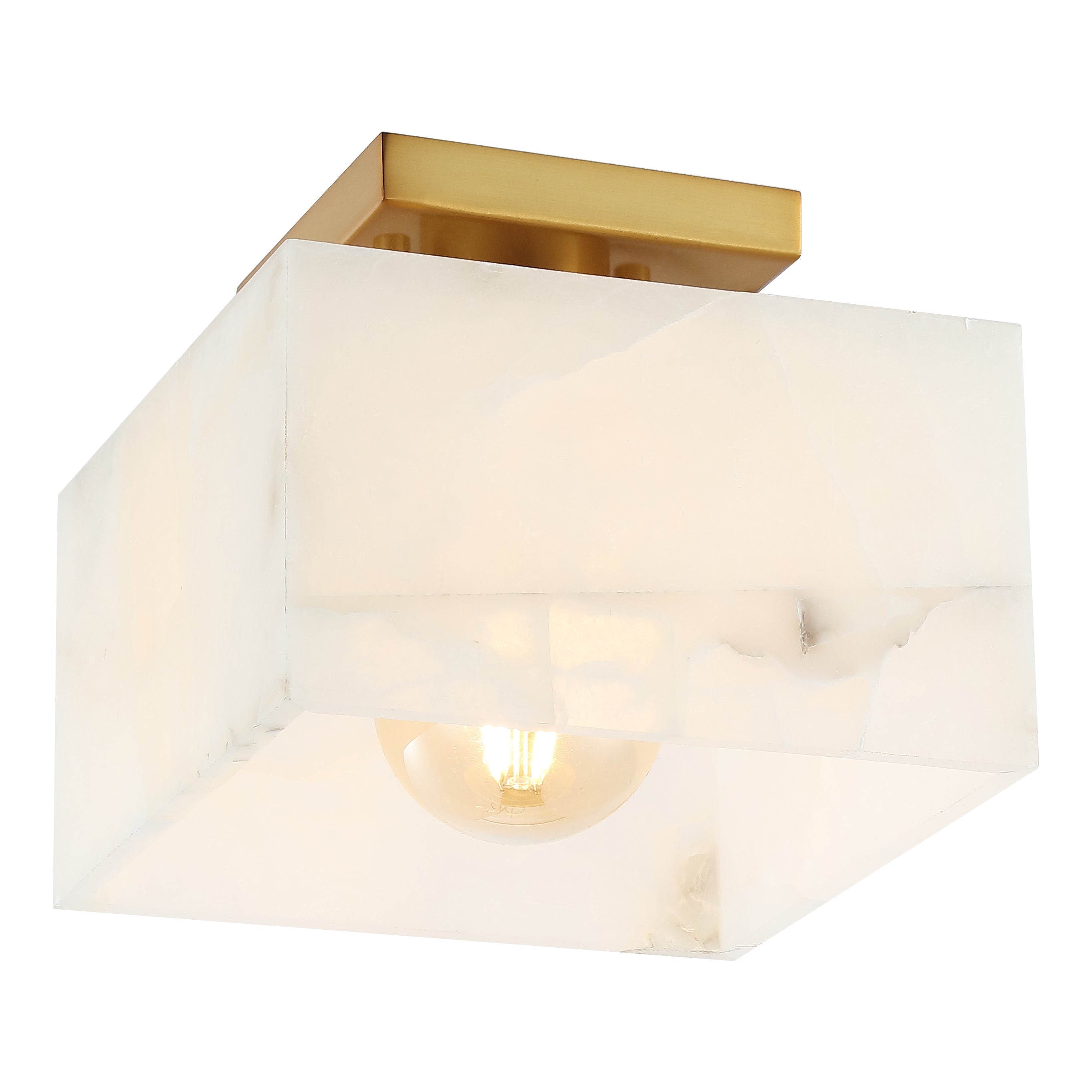 Alessia 1-Light Modern Contemporary Alabaster/Iron Square LED Semi Flush Mount