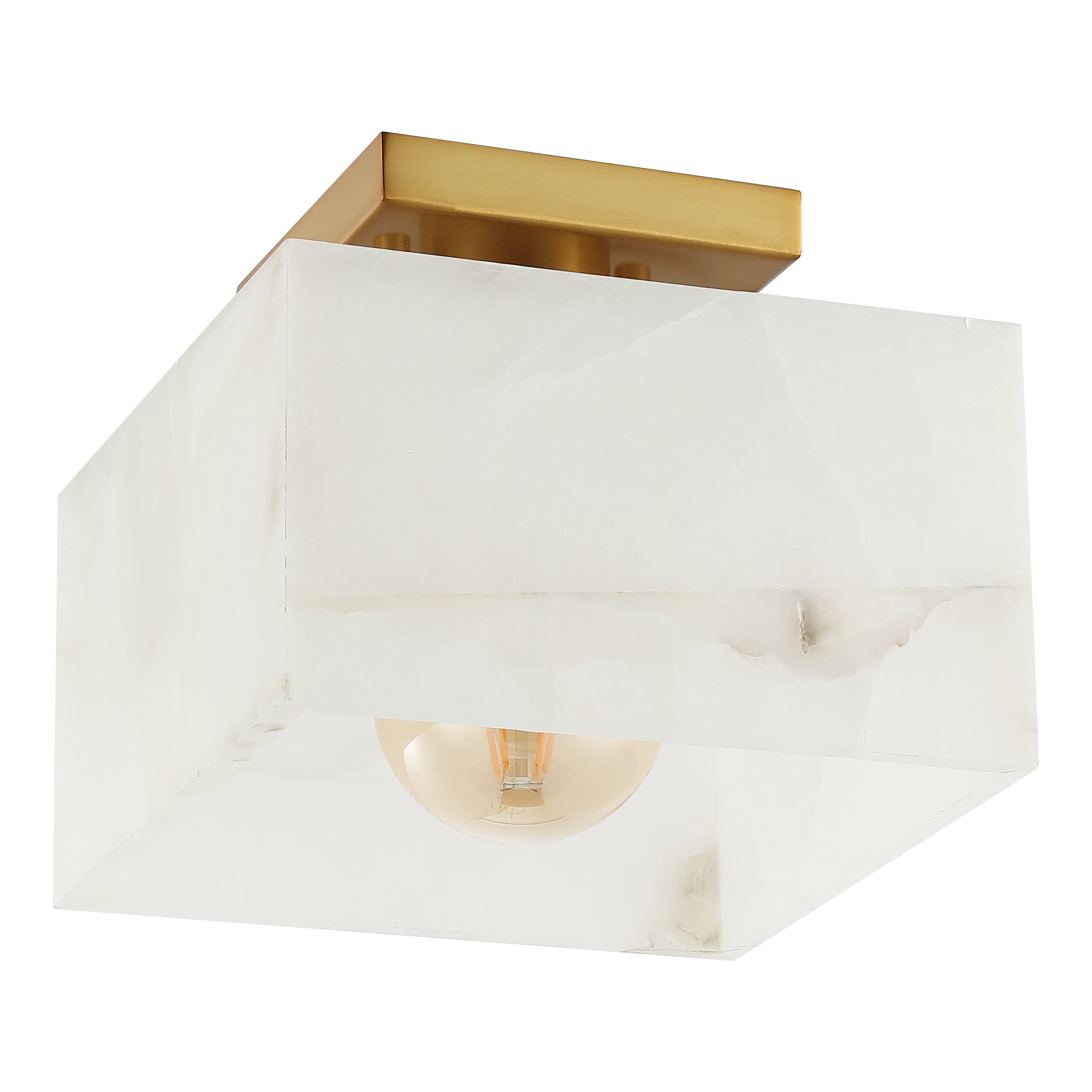 Alessia 1-Light Modern Contemporary Alabaster/Iron Square LED Semi Flush Mount