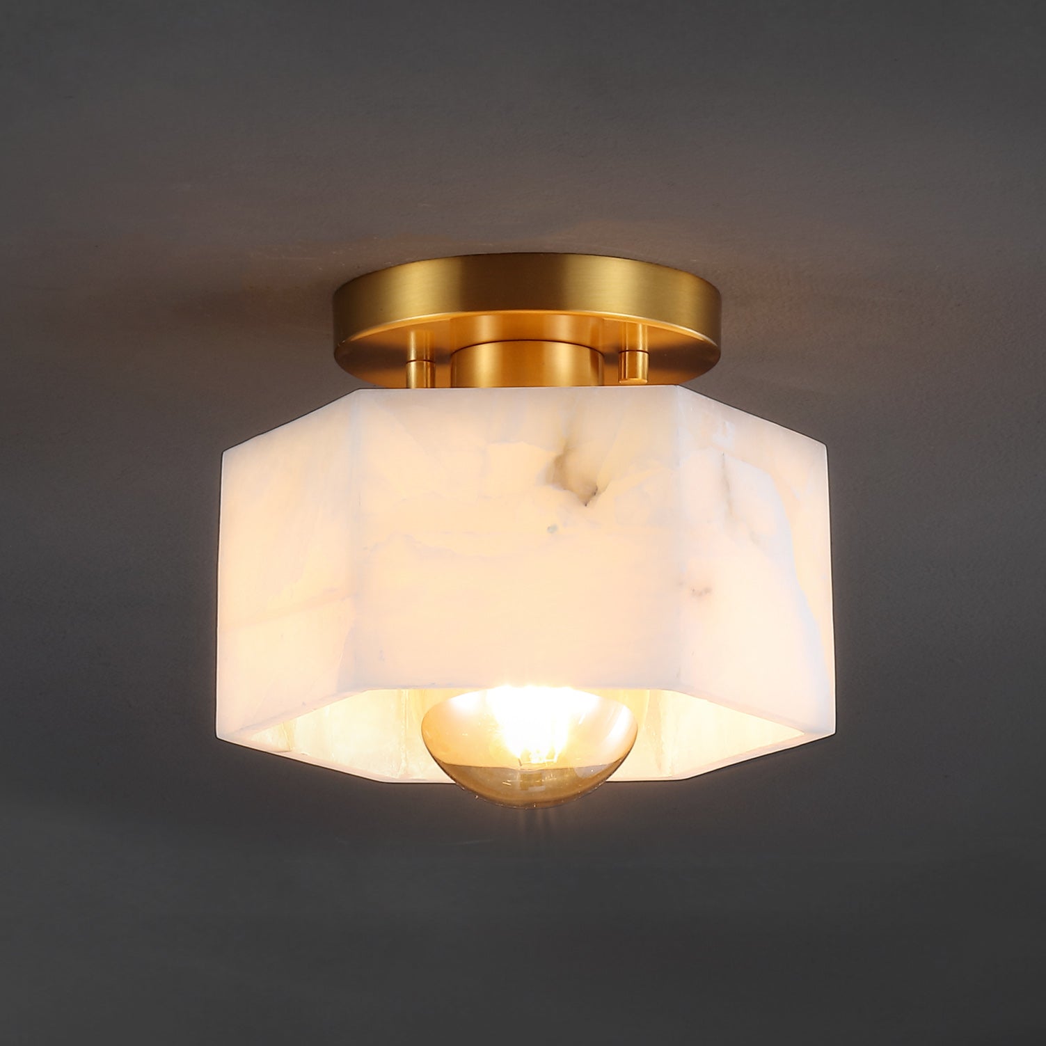 Tessa 1-Light Modern Contemporary Alabaster/Iron Hexagonal LED Semi Flush Mount
