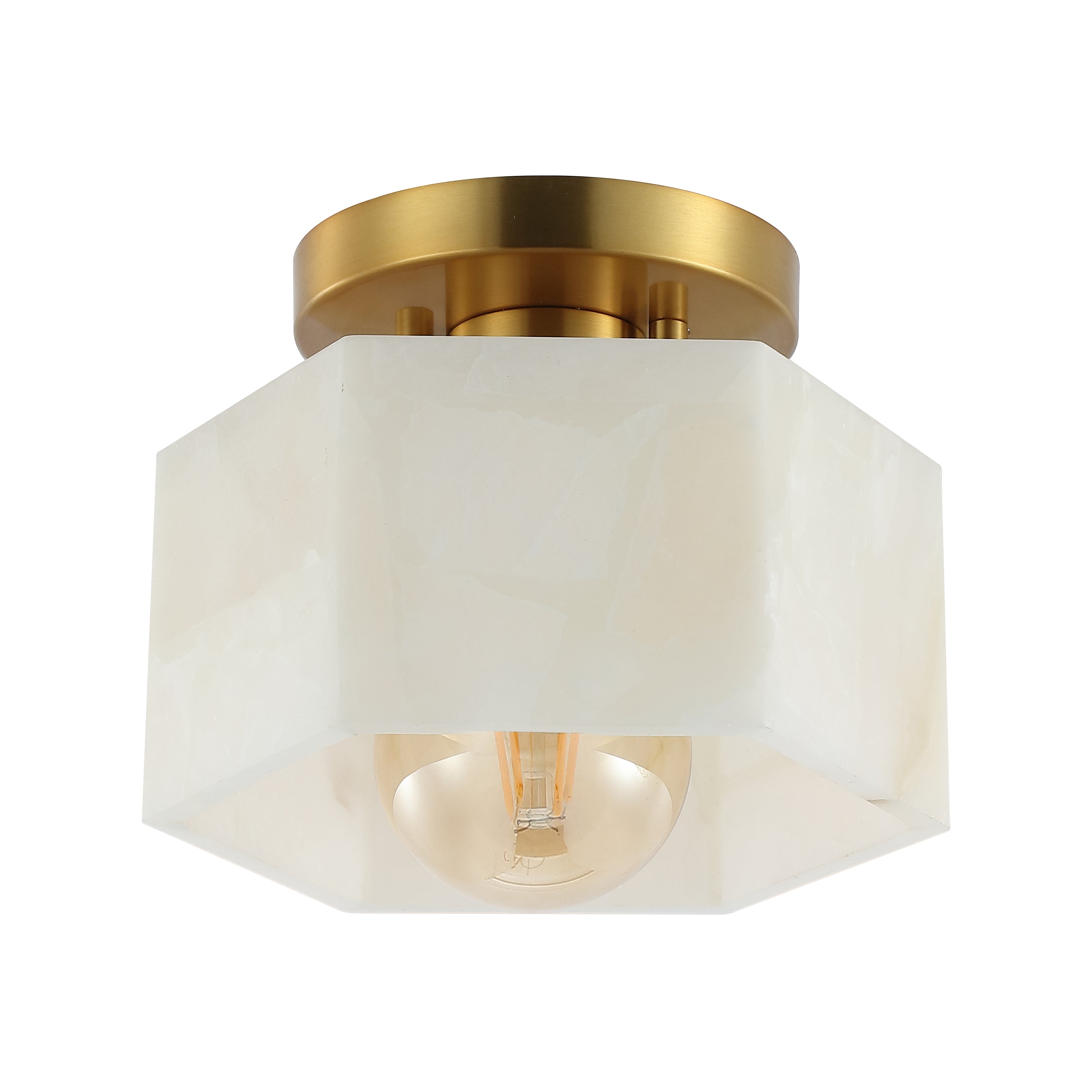 Tessa 1-Light Modern Contemporary Alabaster/Iron Hexagonal LED Semi Flush Mount