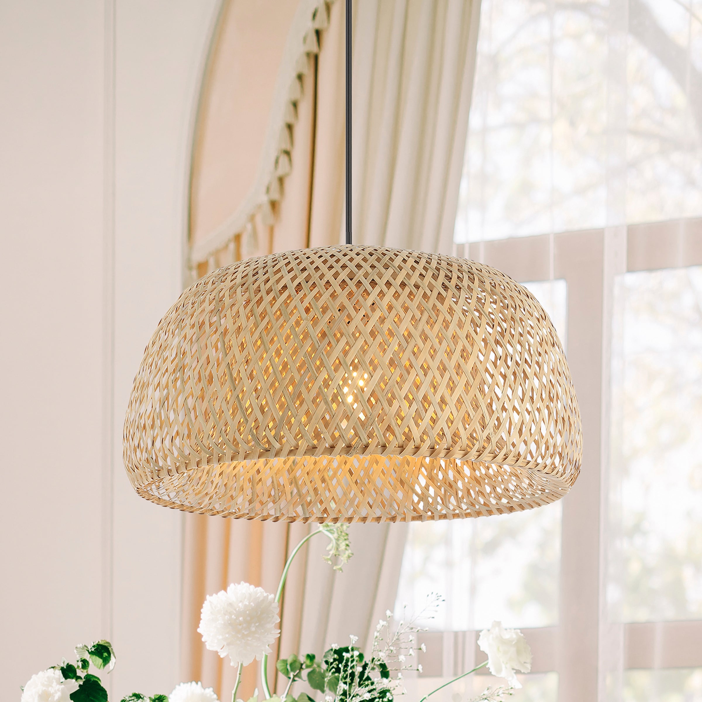 Mateo 1-Light Farmhouse Coastal Bamboo 180" Cord Plug-In or Hardwired LED Pendant