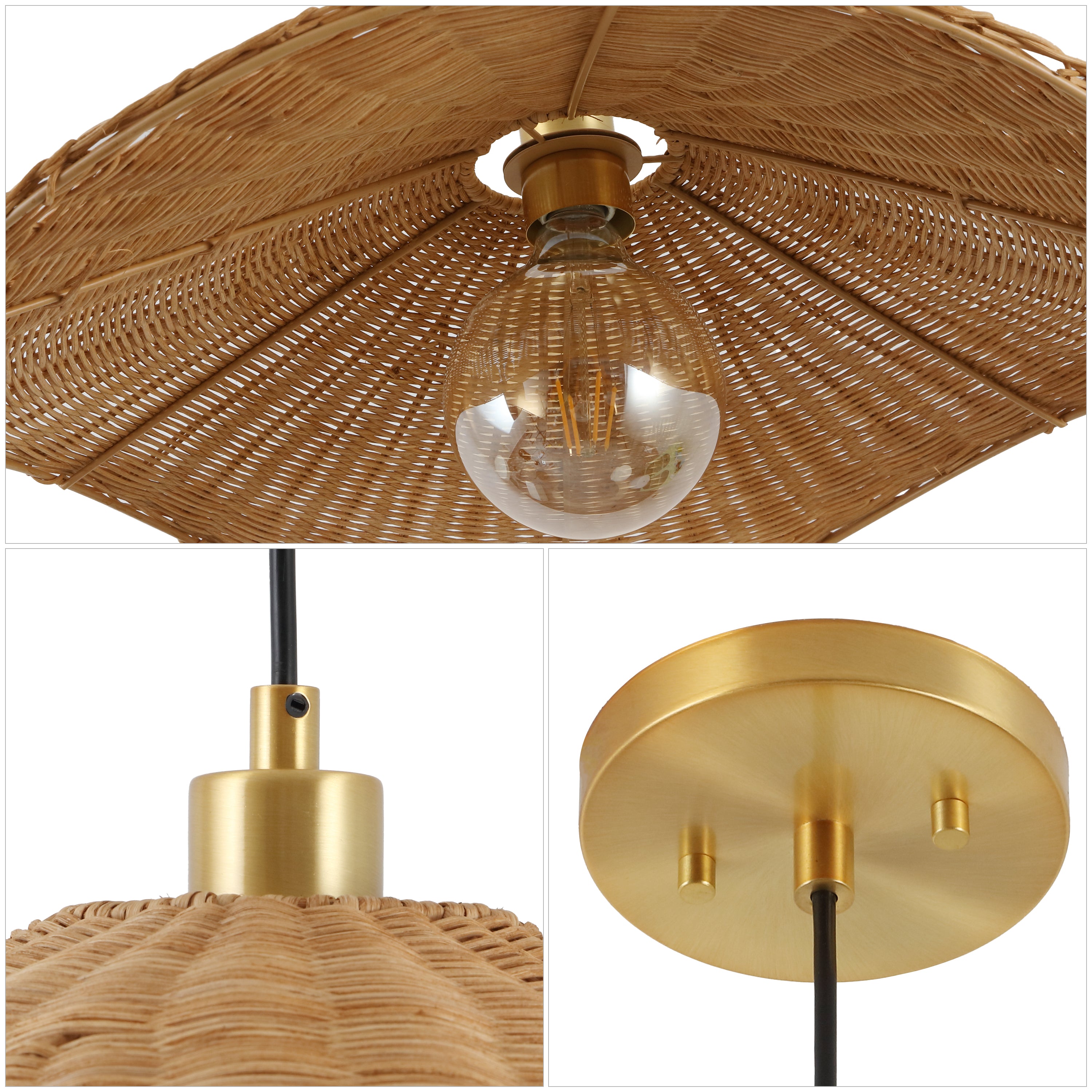 Miko 24.5" Modern Coastal Organic Curve Rattan LED Pendant
