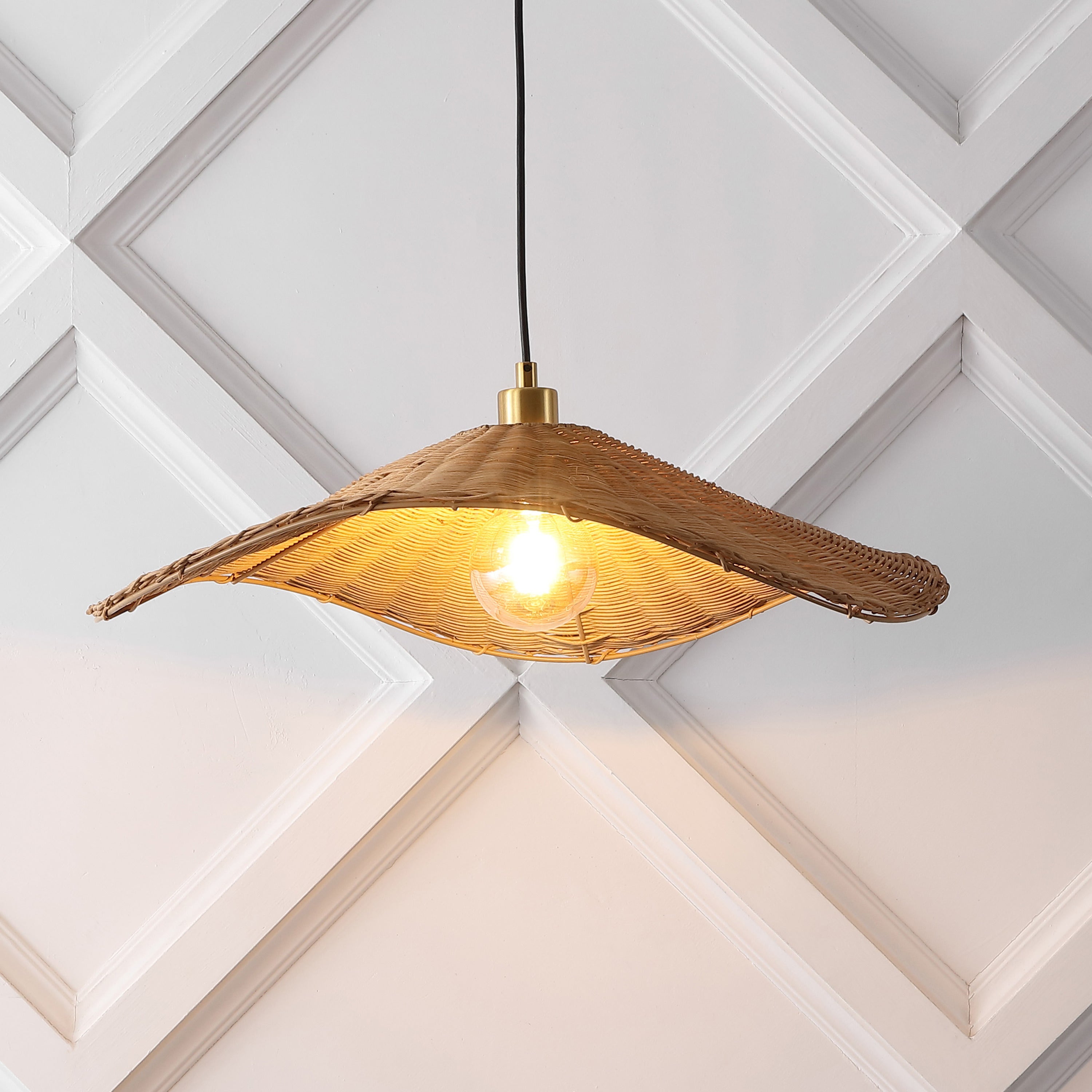 Miko 24.5" Modern Coastal Organic Curve Rattan LED Pendant