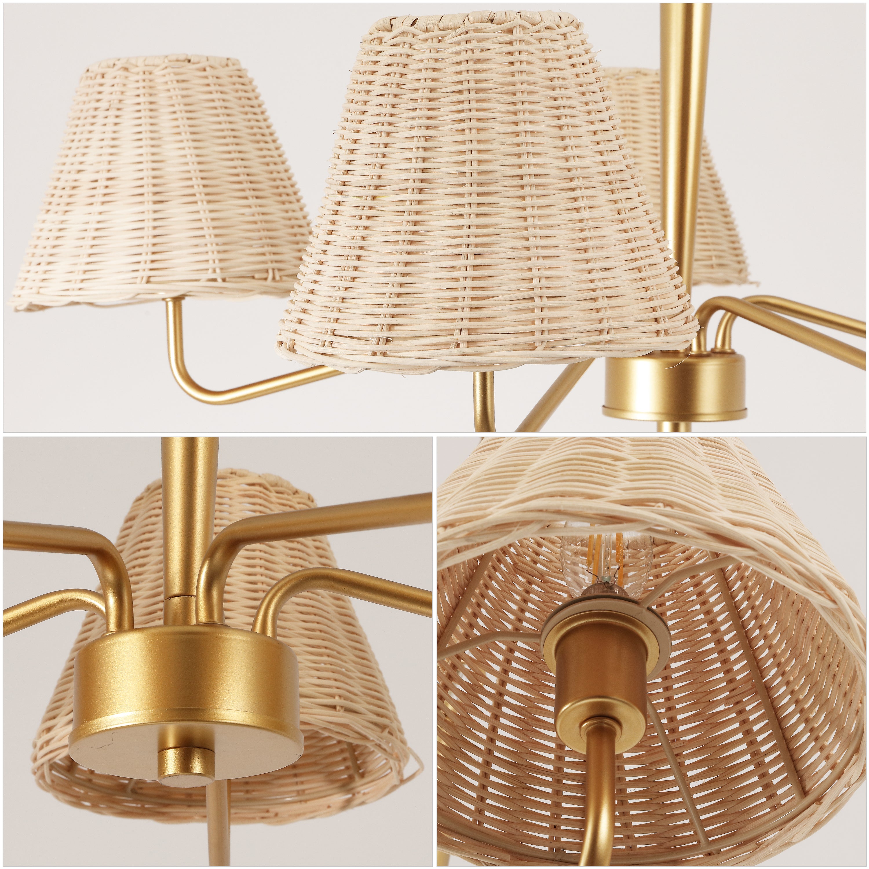 Libby 30" 5-Light Modern Coastal Sleek Woven Rattan/Iron LED Chandelier