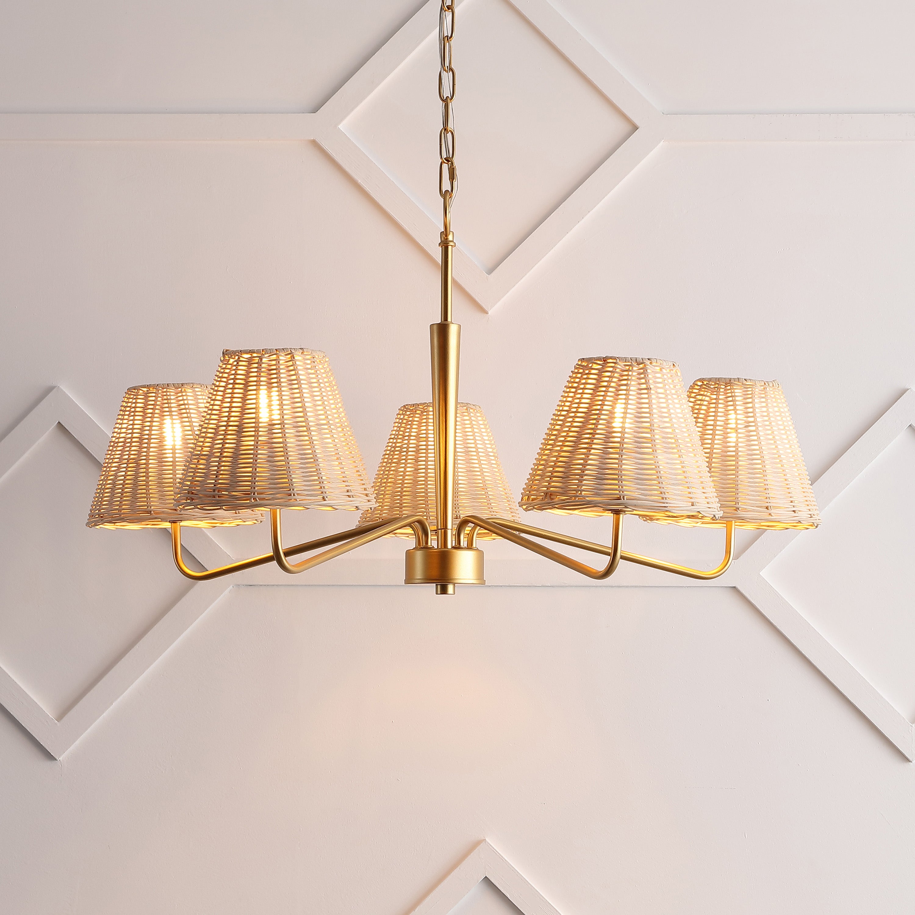 Libby 30" 5-Light Modern Coastal Sleek Woven Rattan/Iron LED Chandelier