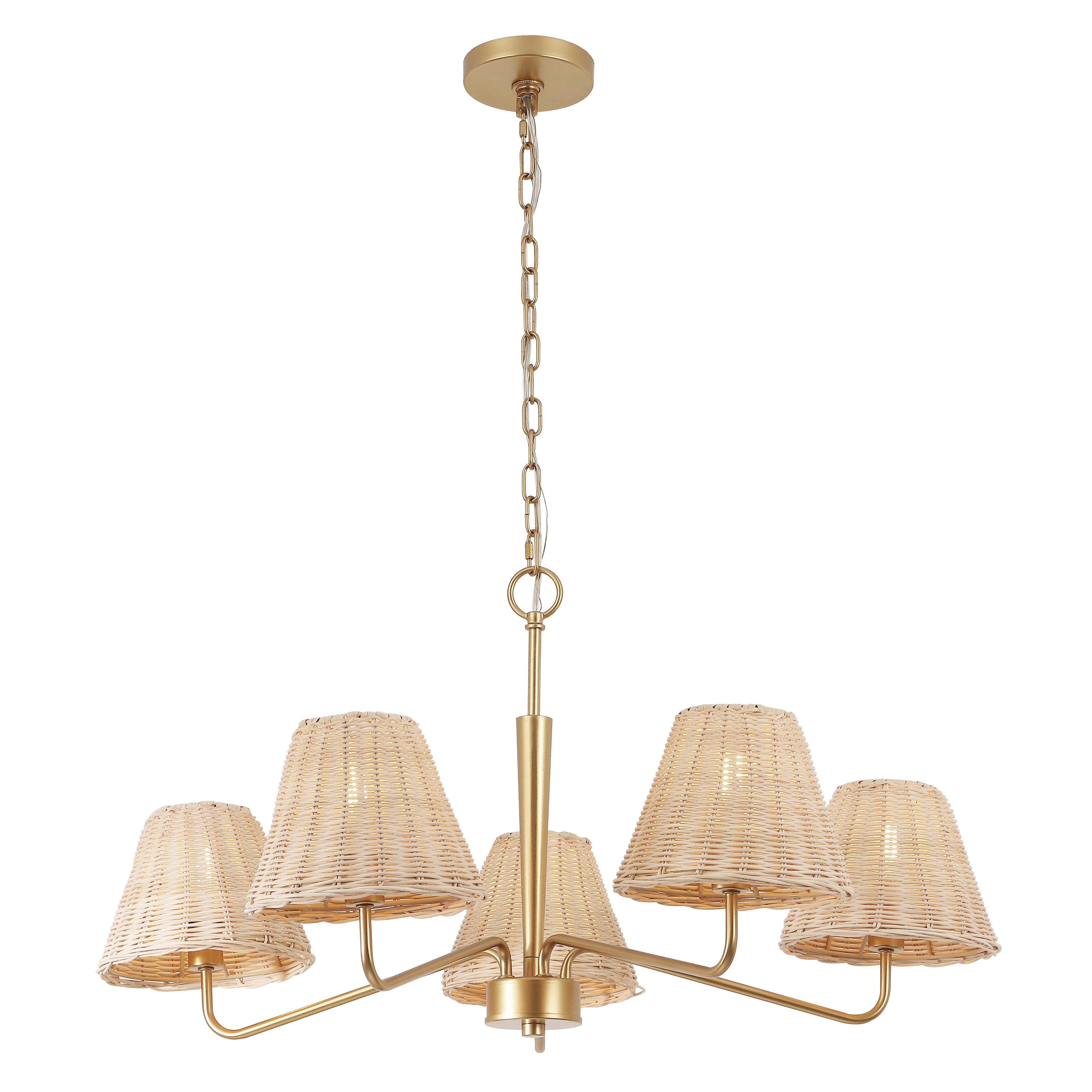 Libby 30" 5-Light Modern Coastal Sleek Woven Rattan/Iron LED Chandelier