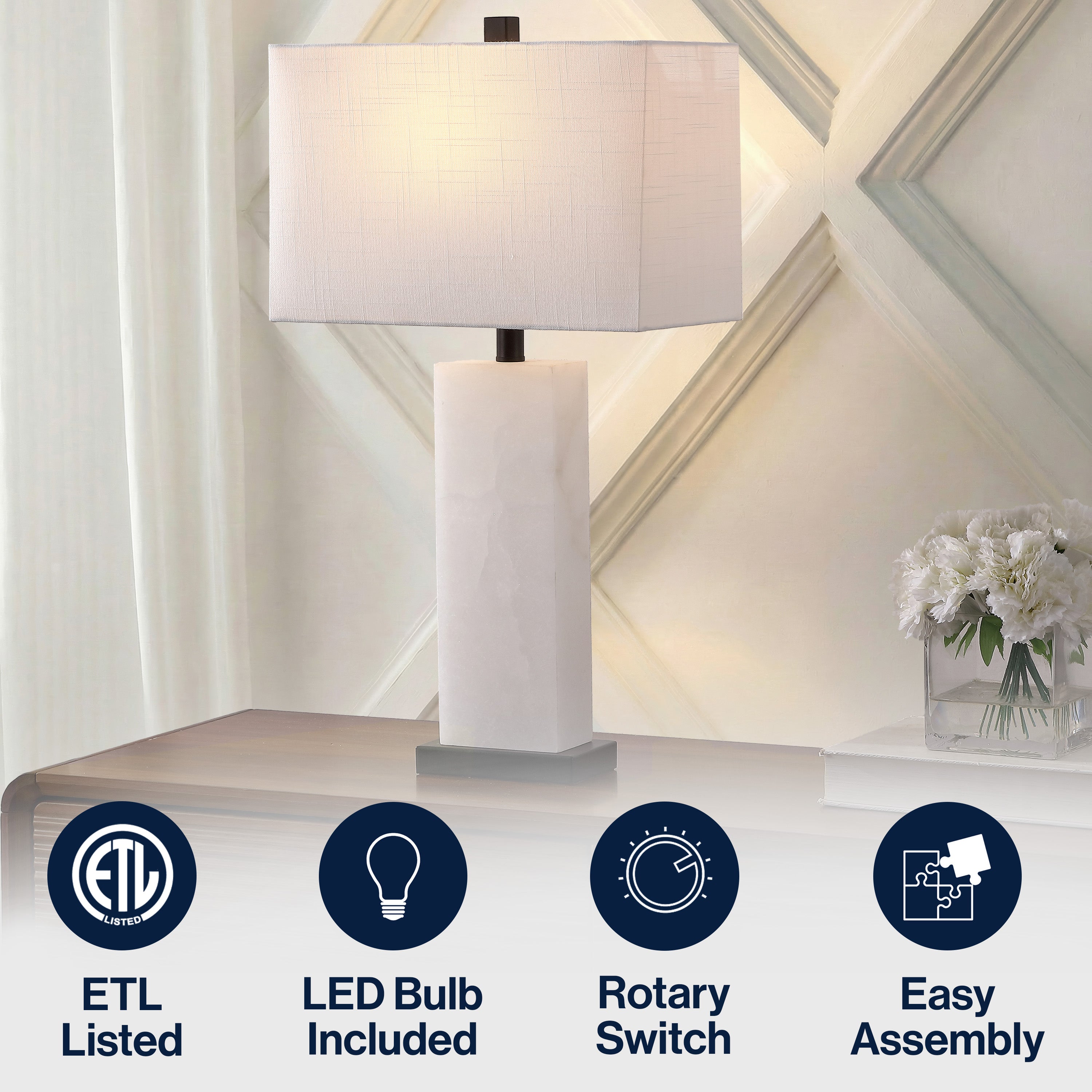 Tiggie Contemporary Modern Alabaster Rectangular LED Table Lamp