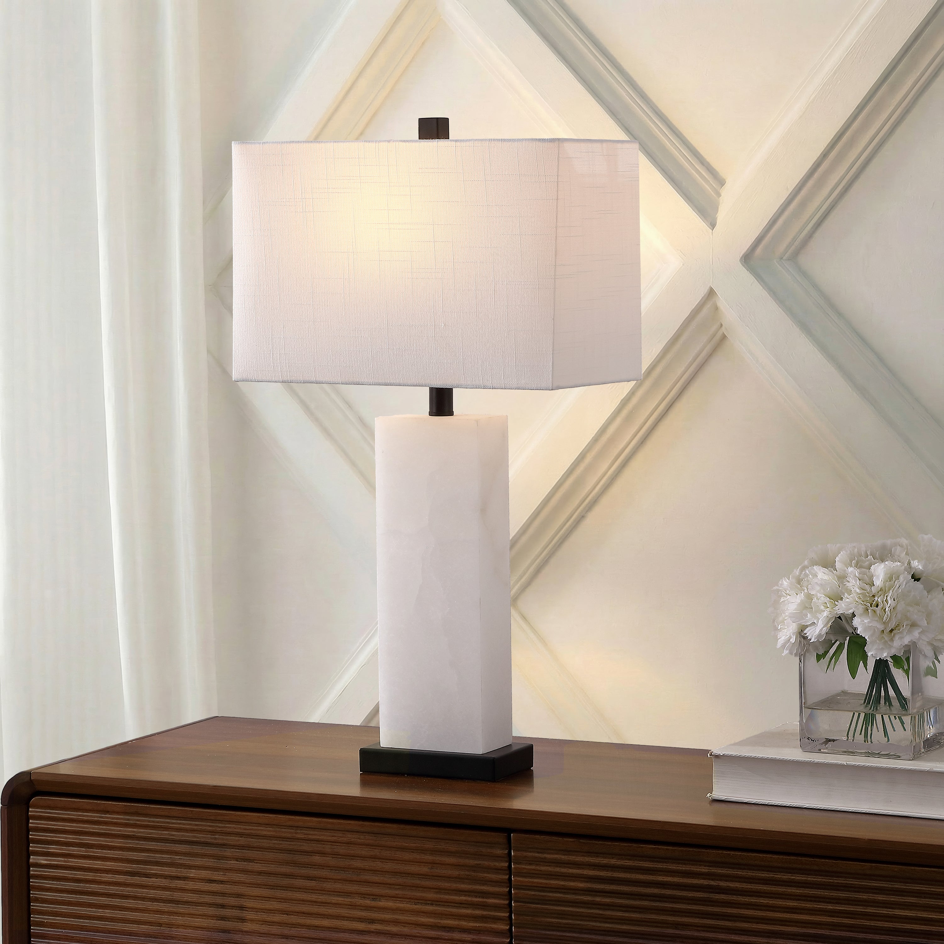 Tiggie Contemporary Modern Alabaster Rectangular LED Table Lamp