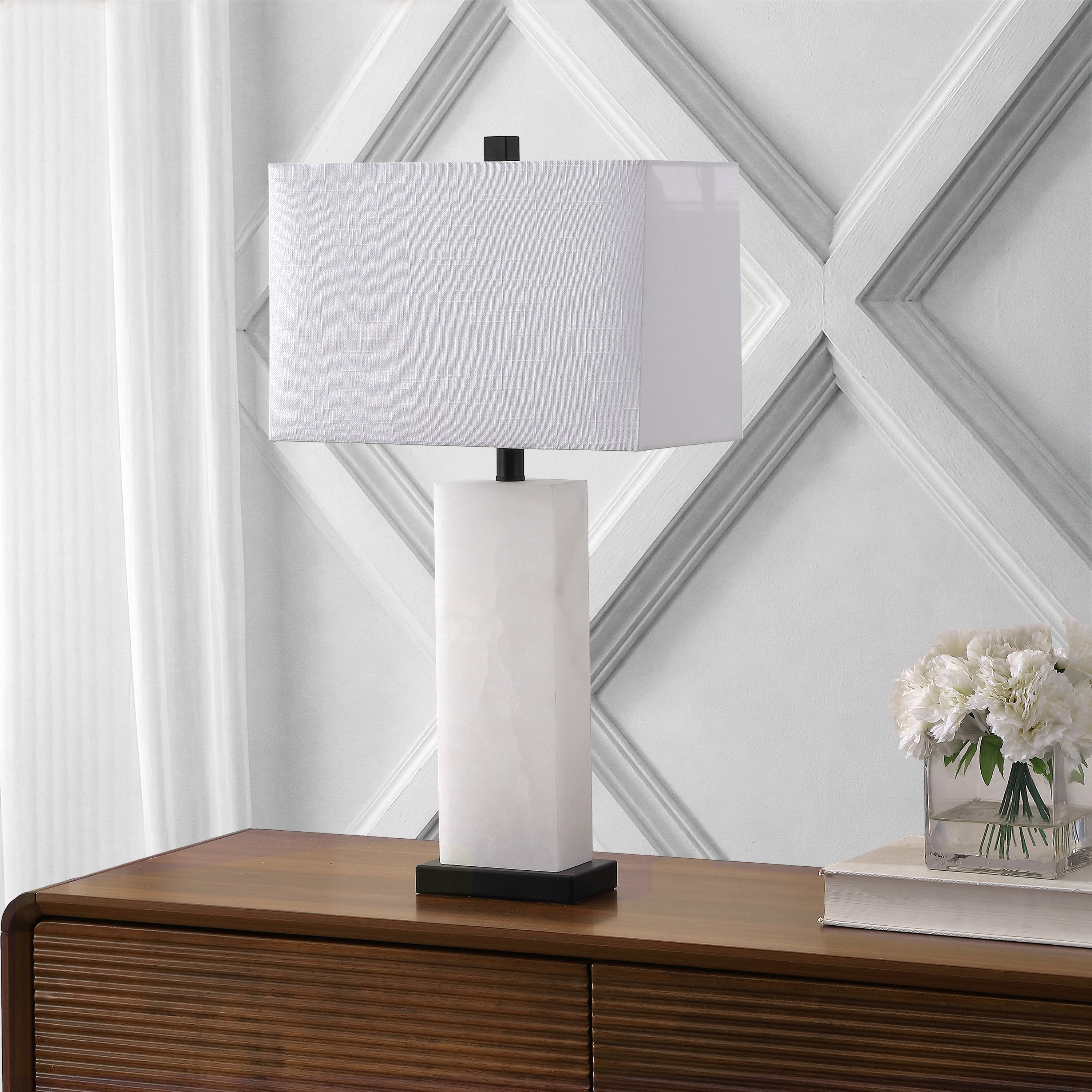 Tiggie Contemporary Modern Alabaster Rectangular LED Table Lamp