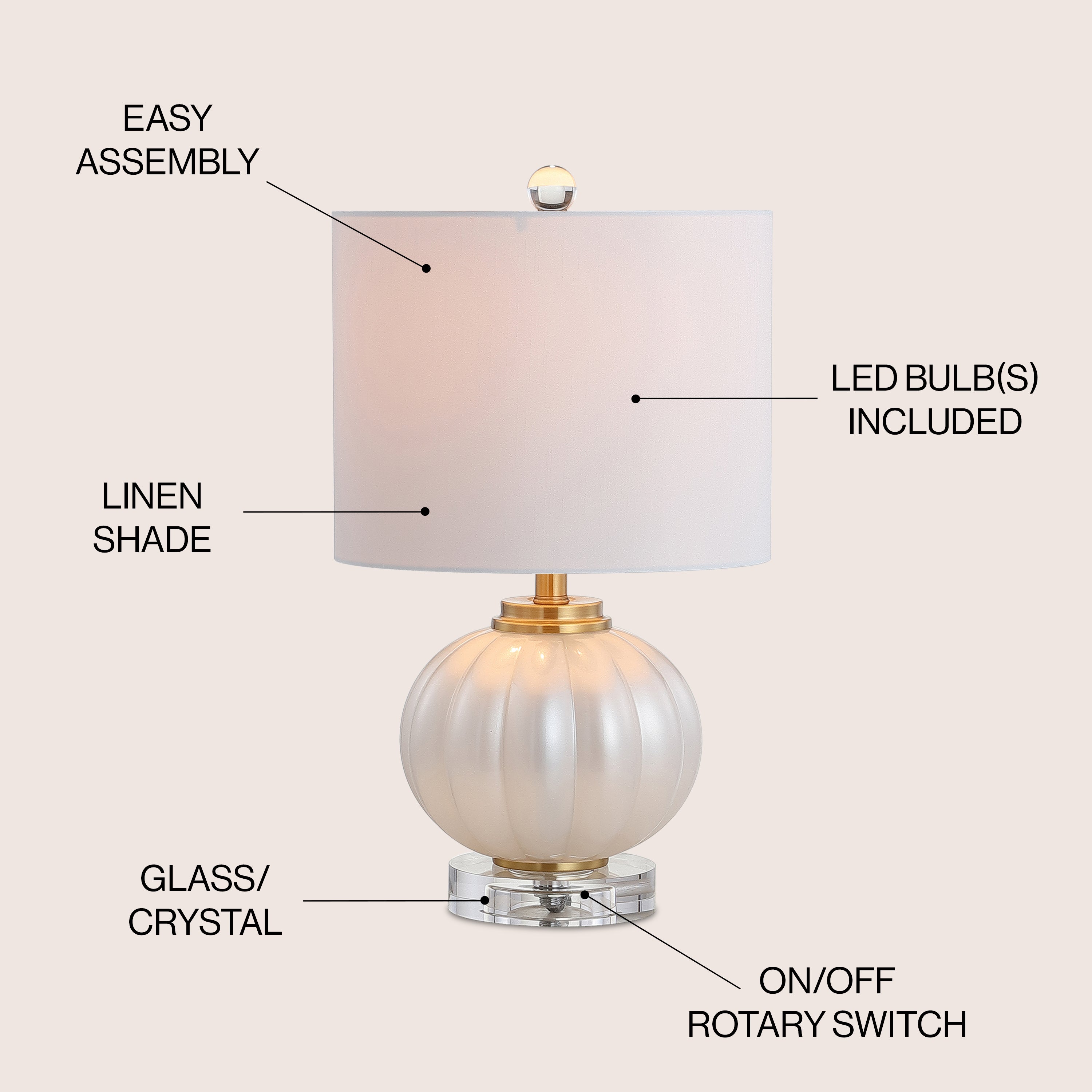 Pearl Glass/Crystal LED Table Lamp