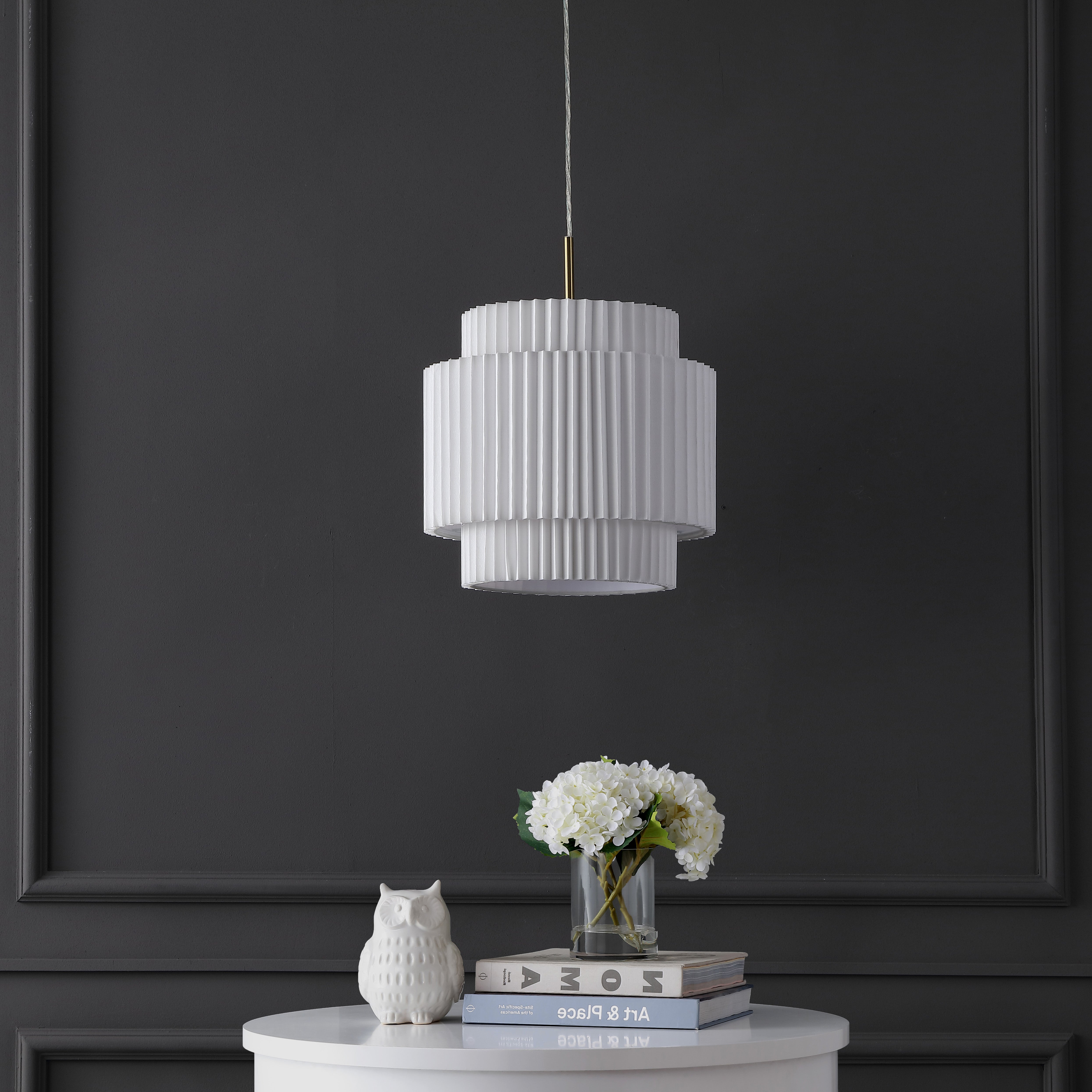 Boden 1-Light Vintage Mid-Century Iron LED Pendant with Pleated Shade