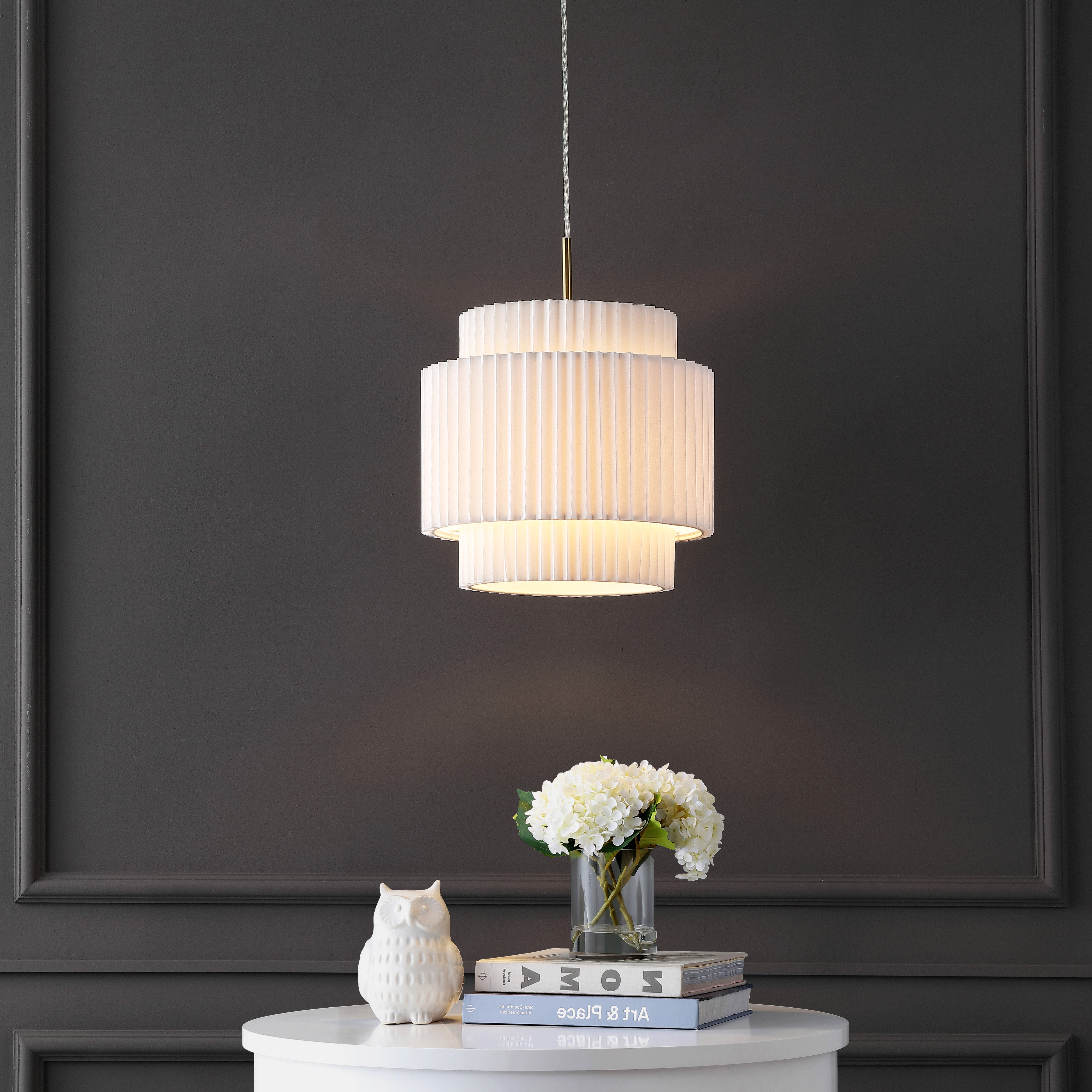 Boden 1-Light Vintage Mid-Century Iron LED Pendant with Pleated Shade