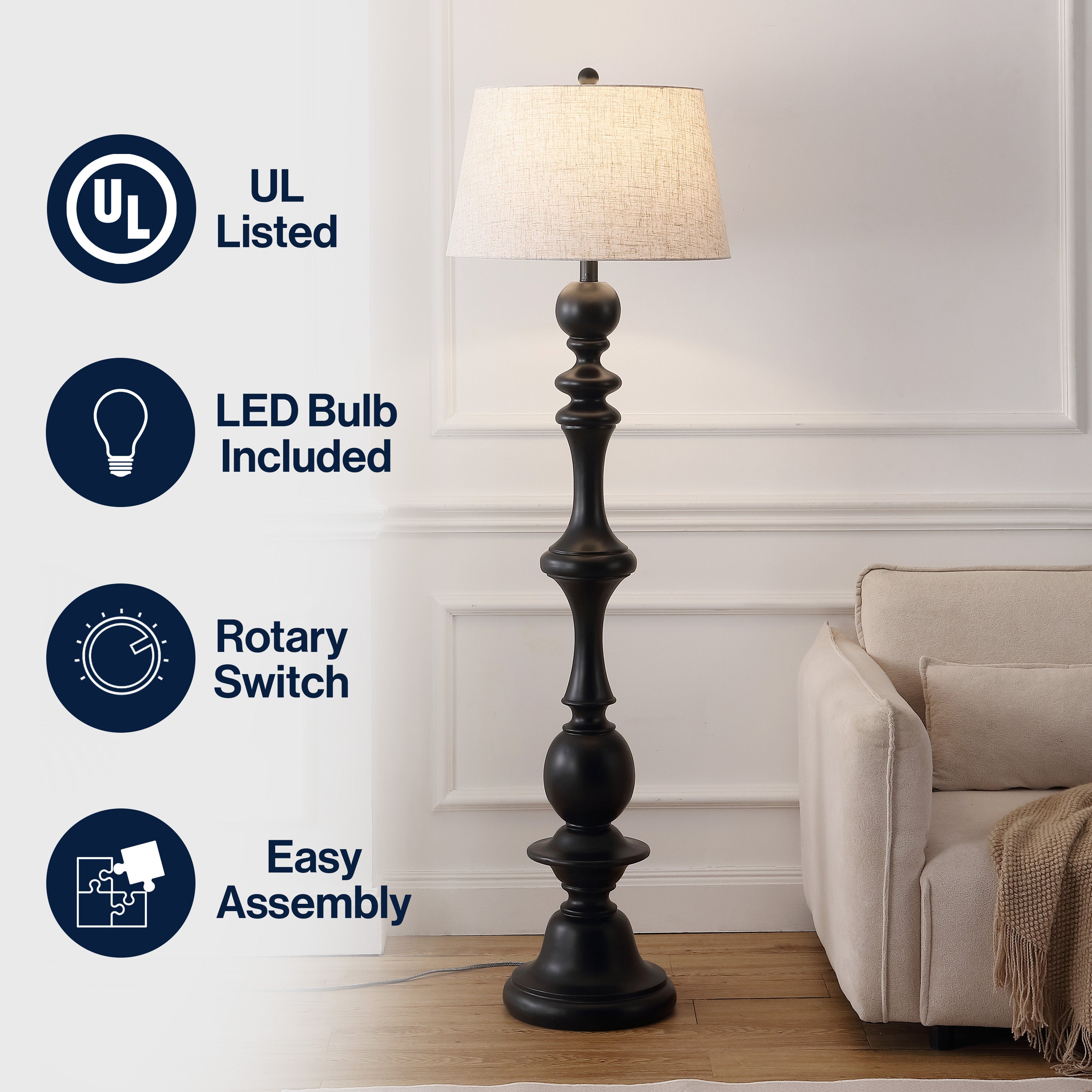 Taylor Rustic Farmhouse Spindled Resin LED Floor Lamp