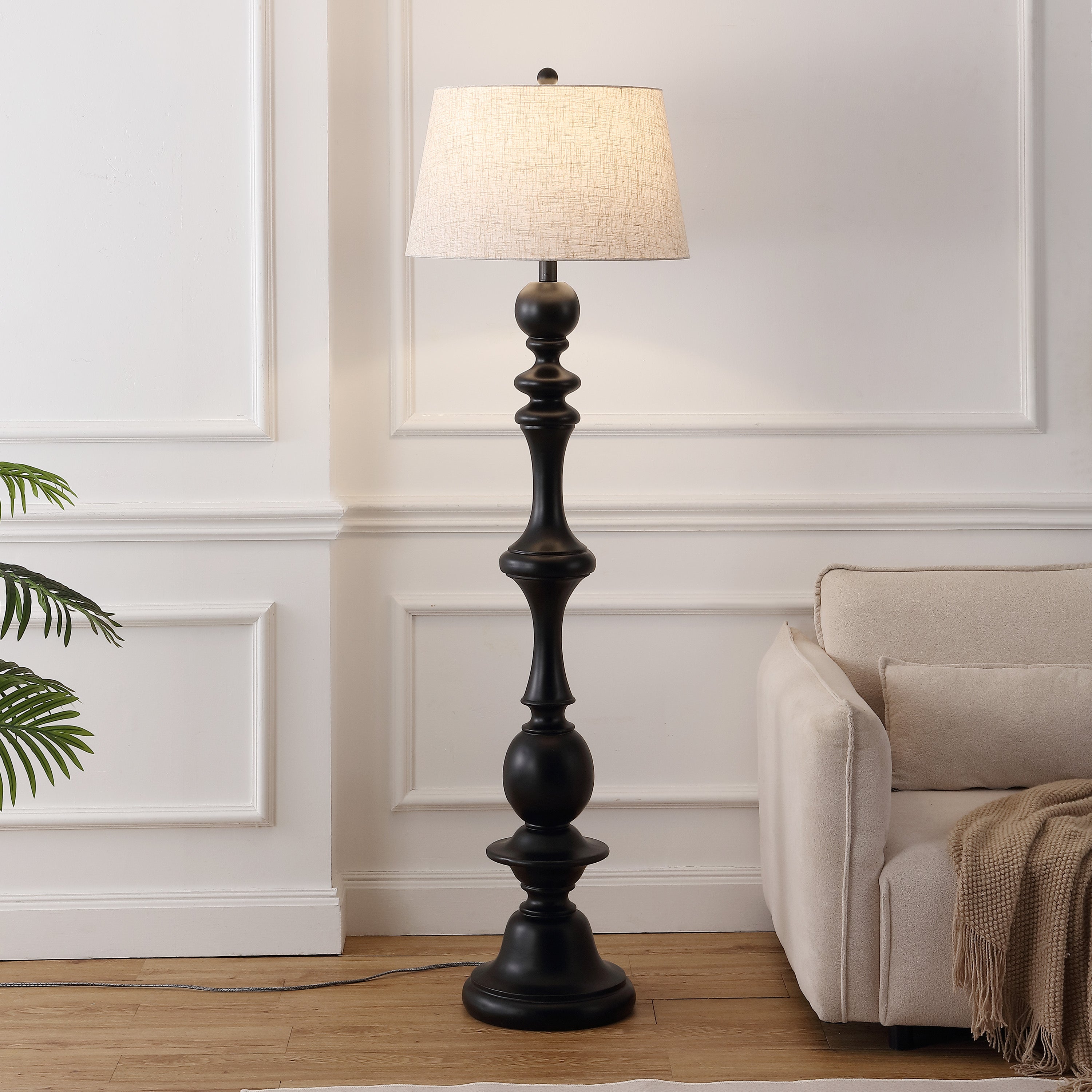 Taylor Rustic Farmhouse Spindled Resin LED Floor Lamp