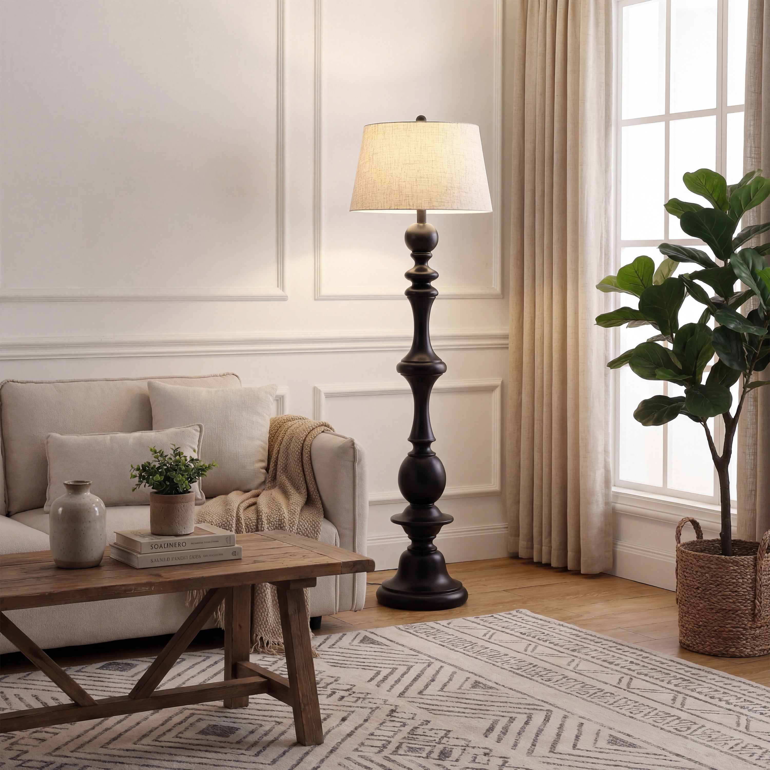 Taylor Rustic Farmhouse Spindled Resin LED Floor Lamp