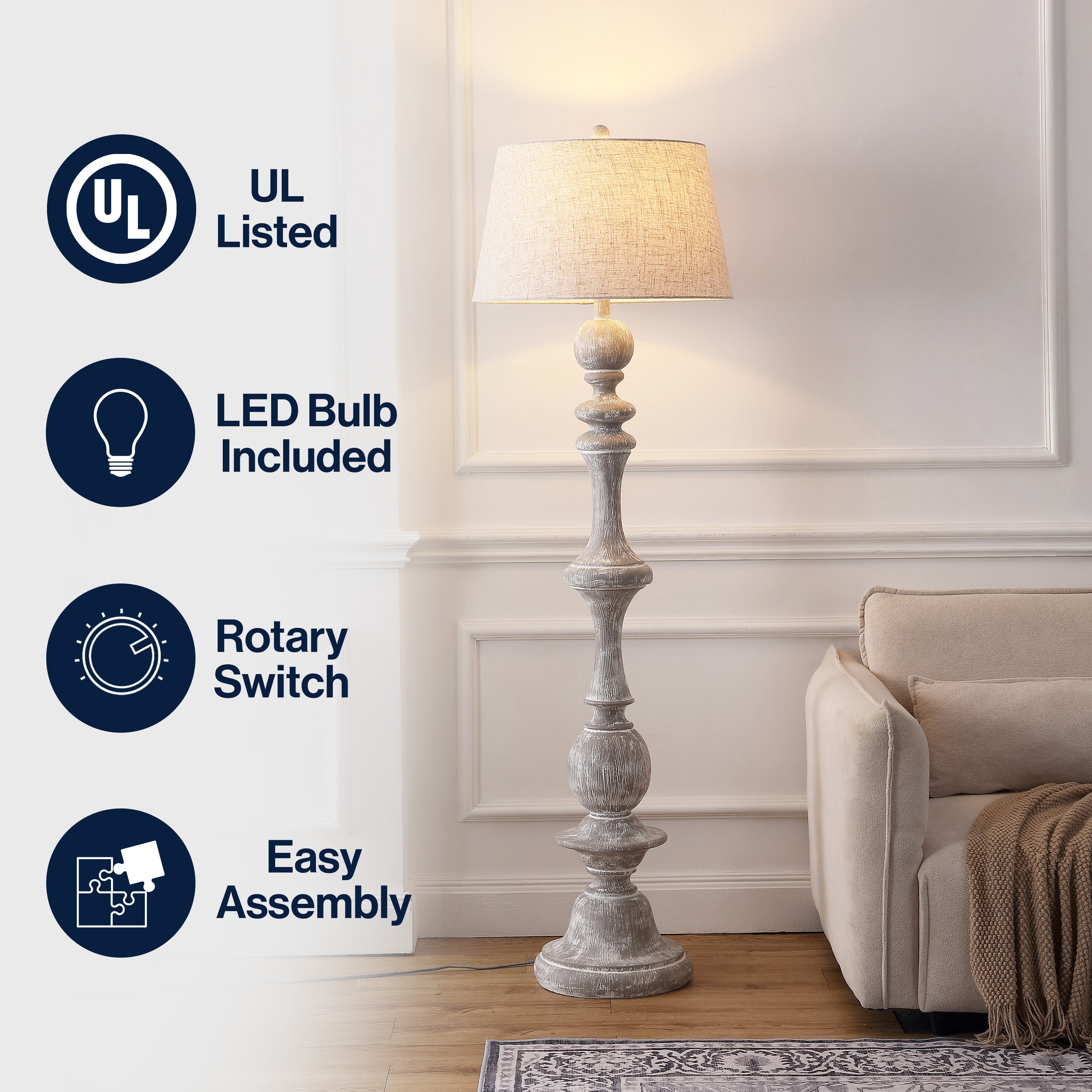 Taylor Rustic Farmhouse Spindled Resin LED Floor Lamp