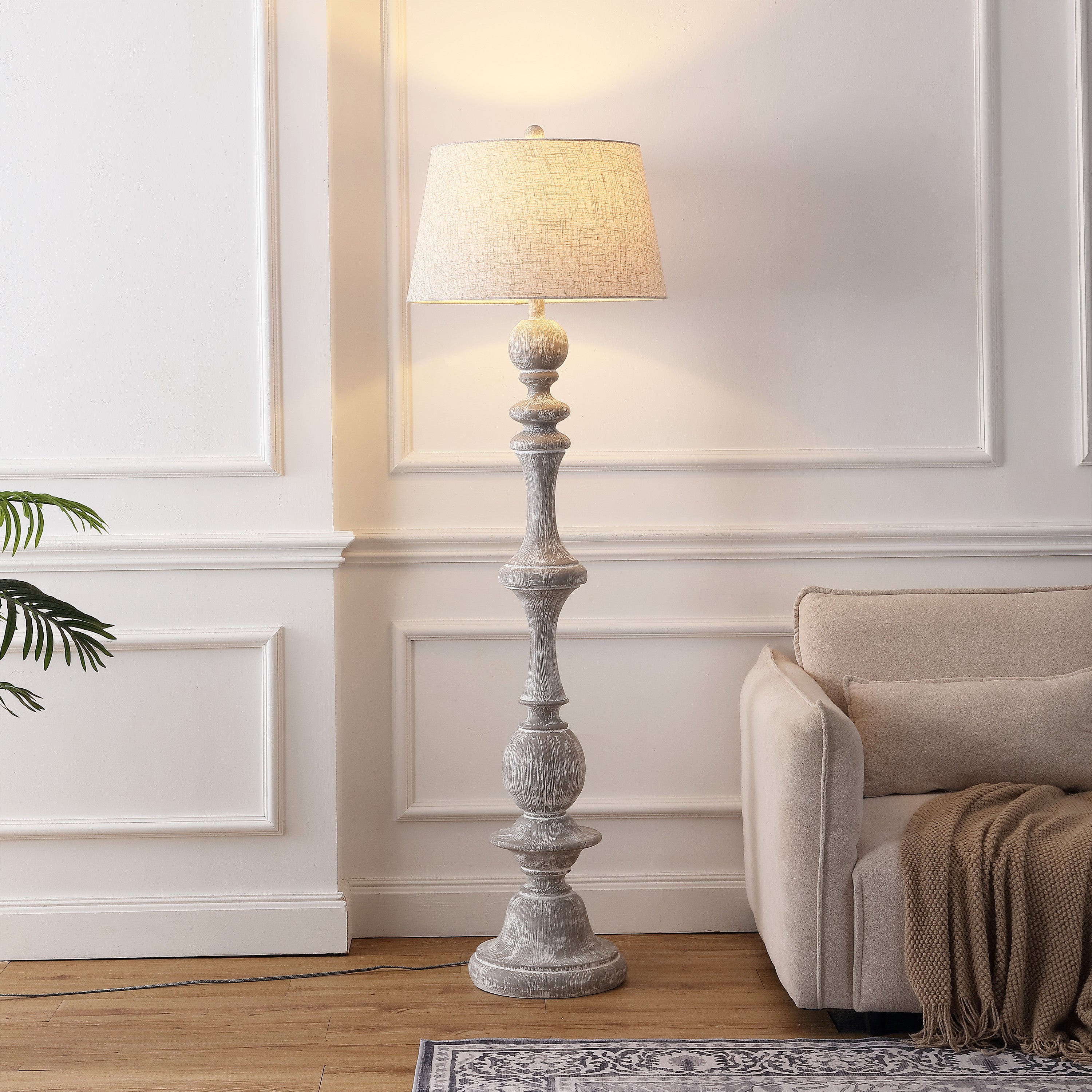 Taylor Rustic Farmhouse Spindled Resin LED Floor Lamp