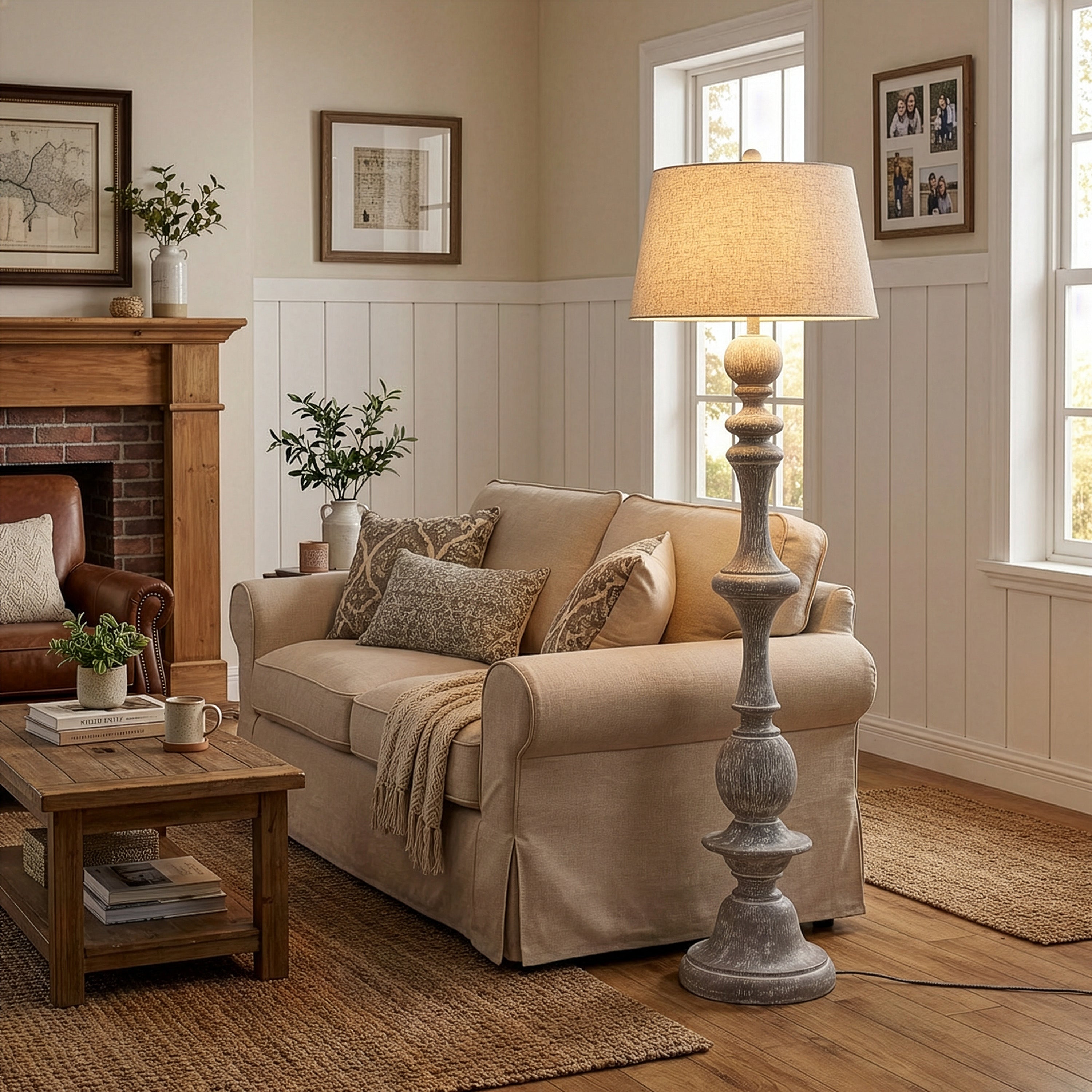 Taylor Rustic Farmhouse Spindled Resin LED Floor Lamp