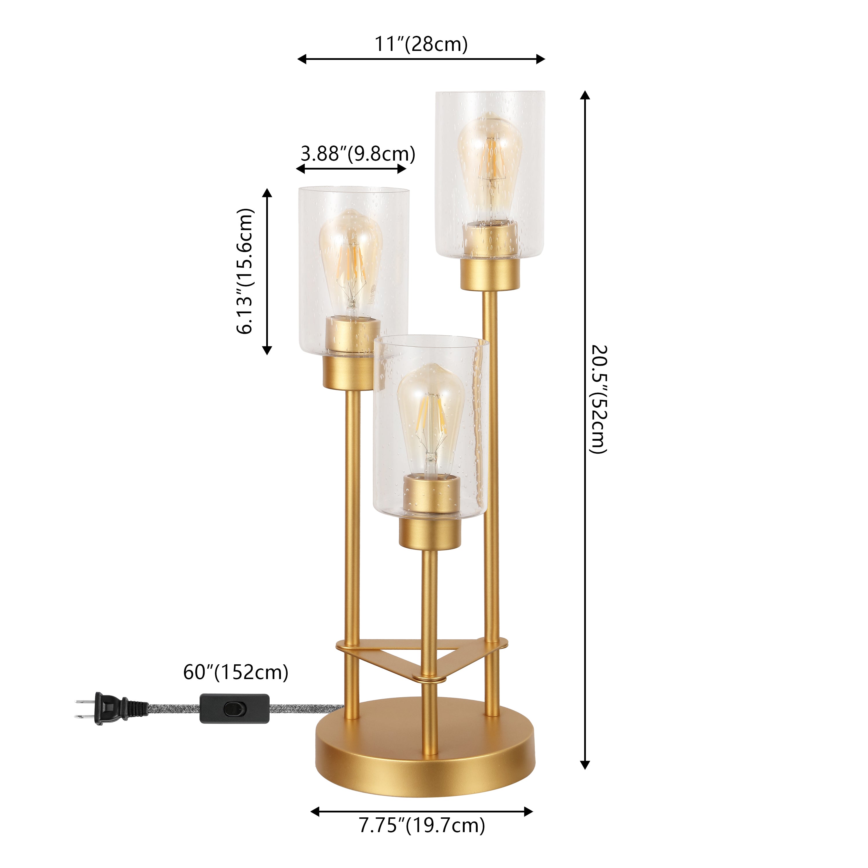 Axel 3-Light Modern Contemporary Metal/Seeded Glass Cluster LED Table Lamp