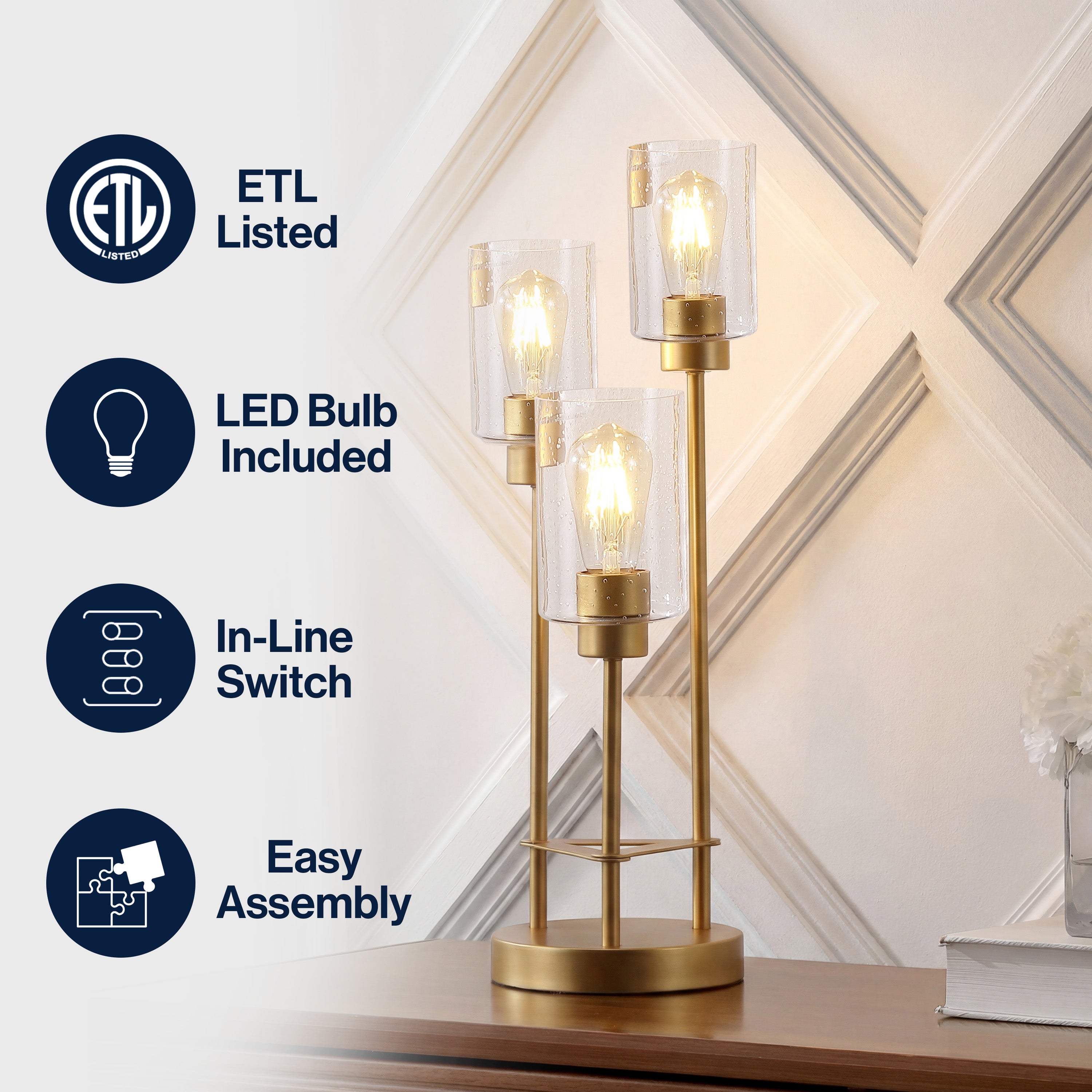 Axel 3-Light Modern Contemporary Metal/Seeded Glass Cluster LED Table Lamp