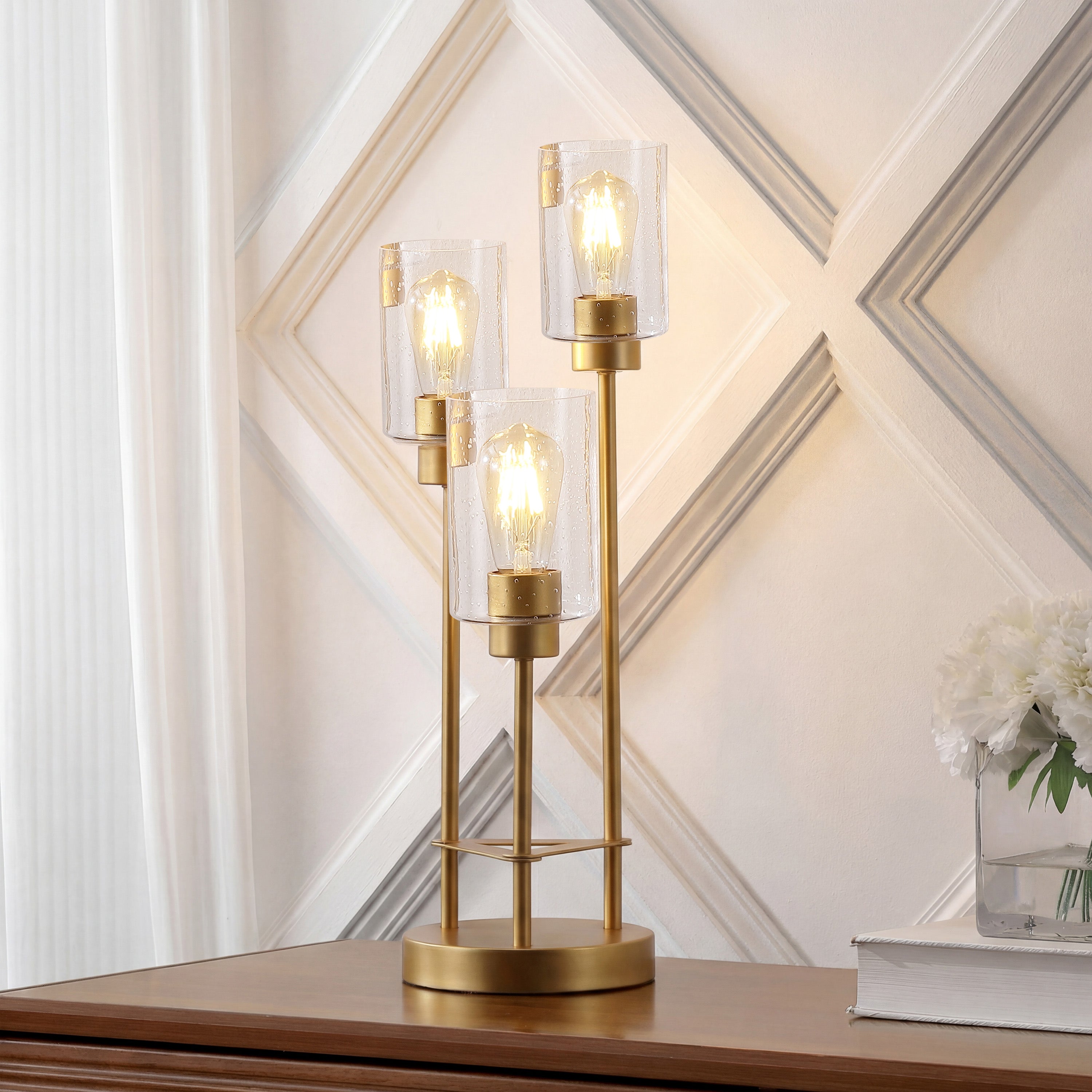 Axel 3-Light Modern Contemporary Metal/Seeded Glass Cluster LED Table Lamp