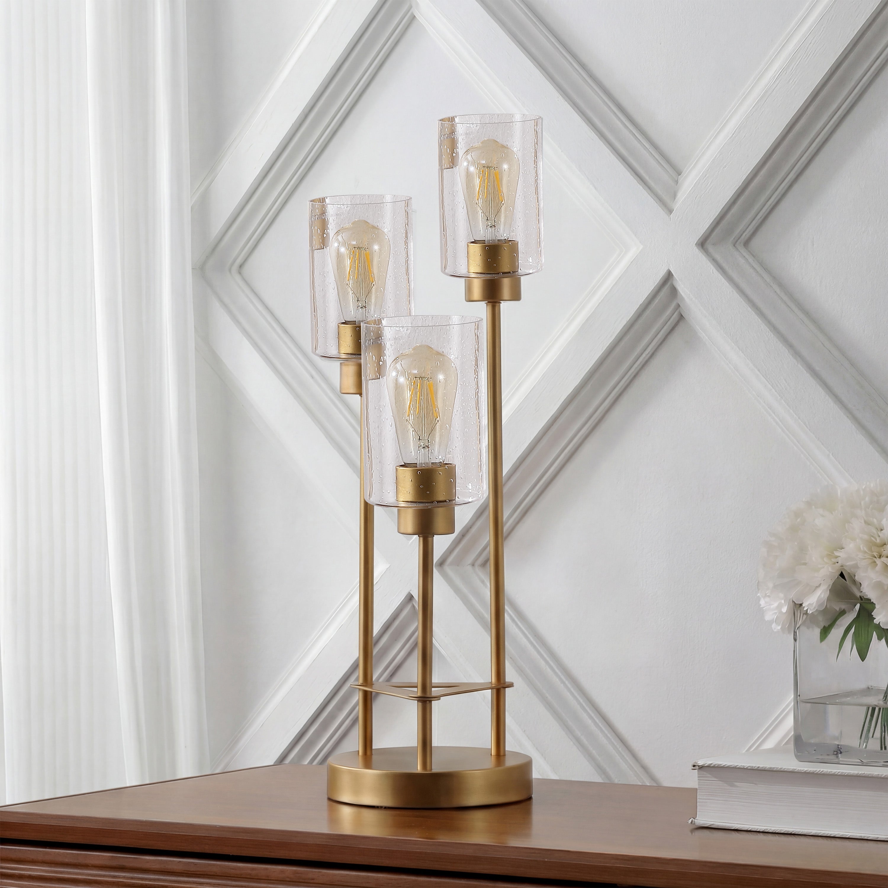 Axel 3-Light Modern Contemporary Metal/Seeded Glass Cluster LED Table Lamp