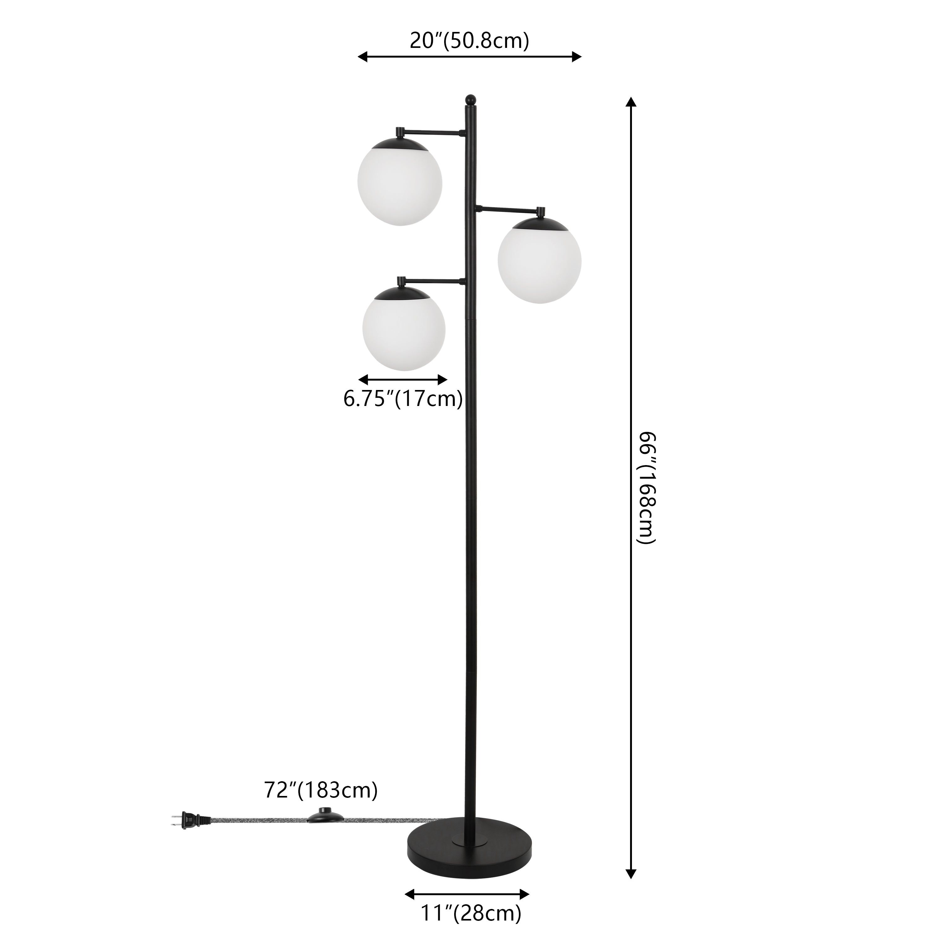 Ellie 3-Light Mid-Century Modern Metal LED Floor Lamp with Triple Frosted Globe Shades